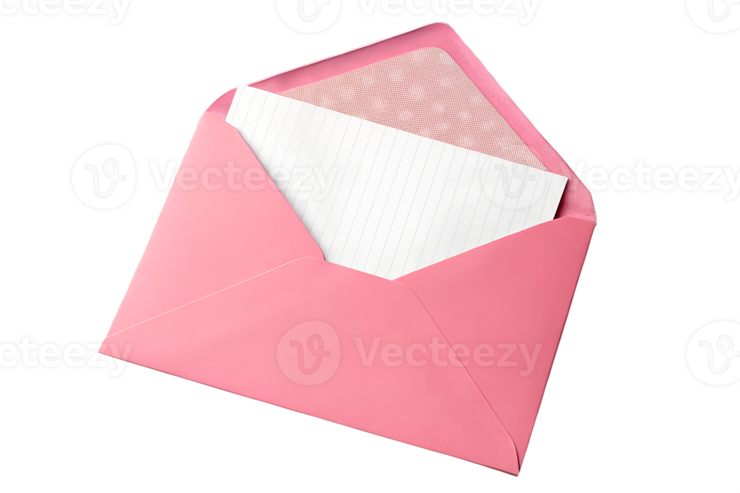 Open pink envelope with empty piece of paper isolated on the transparent background png