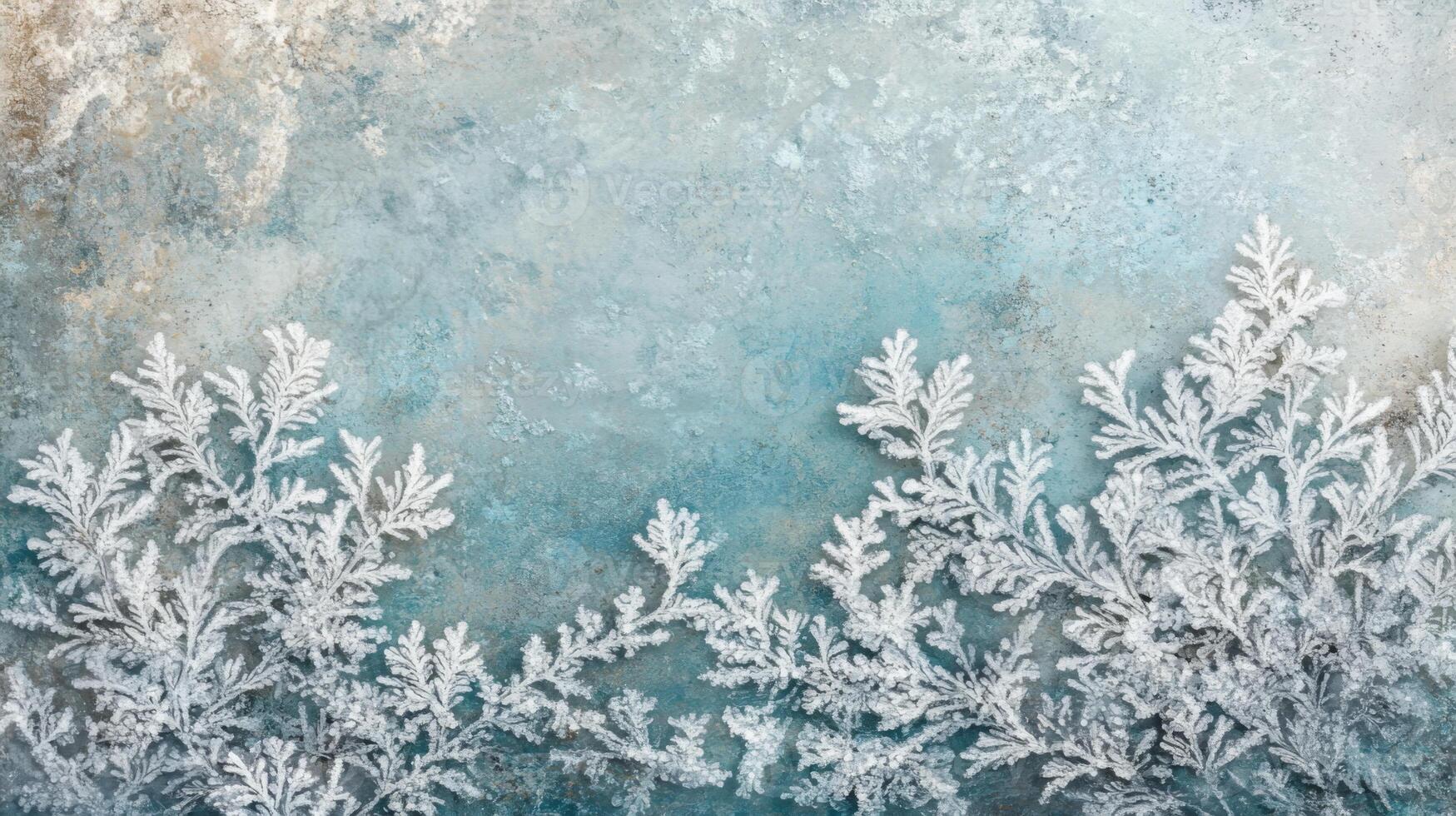 Frozen Fern Leaf Patterns on a Blue and Gray Background photo