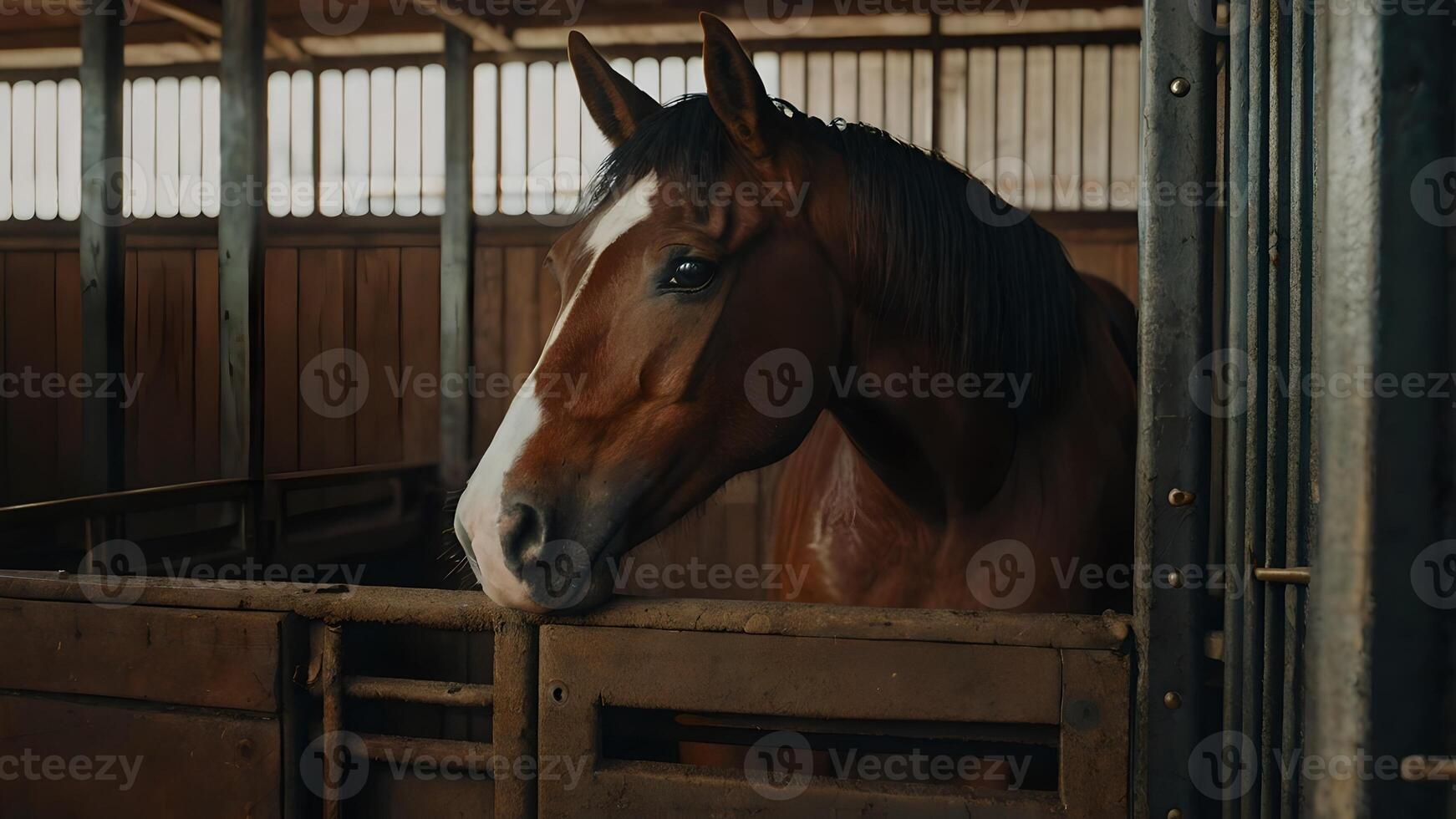 Horse Looking Out from Its Stall at a Stable photo