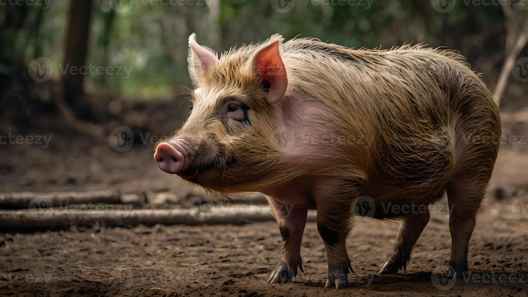 A Close Up Of A Pig With Its Snout Slightly Raised Looking Away photo