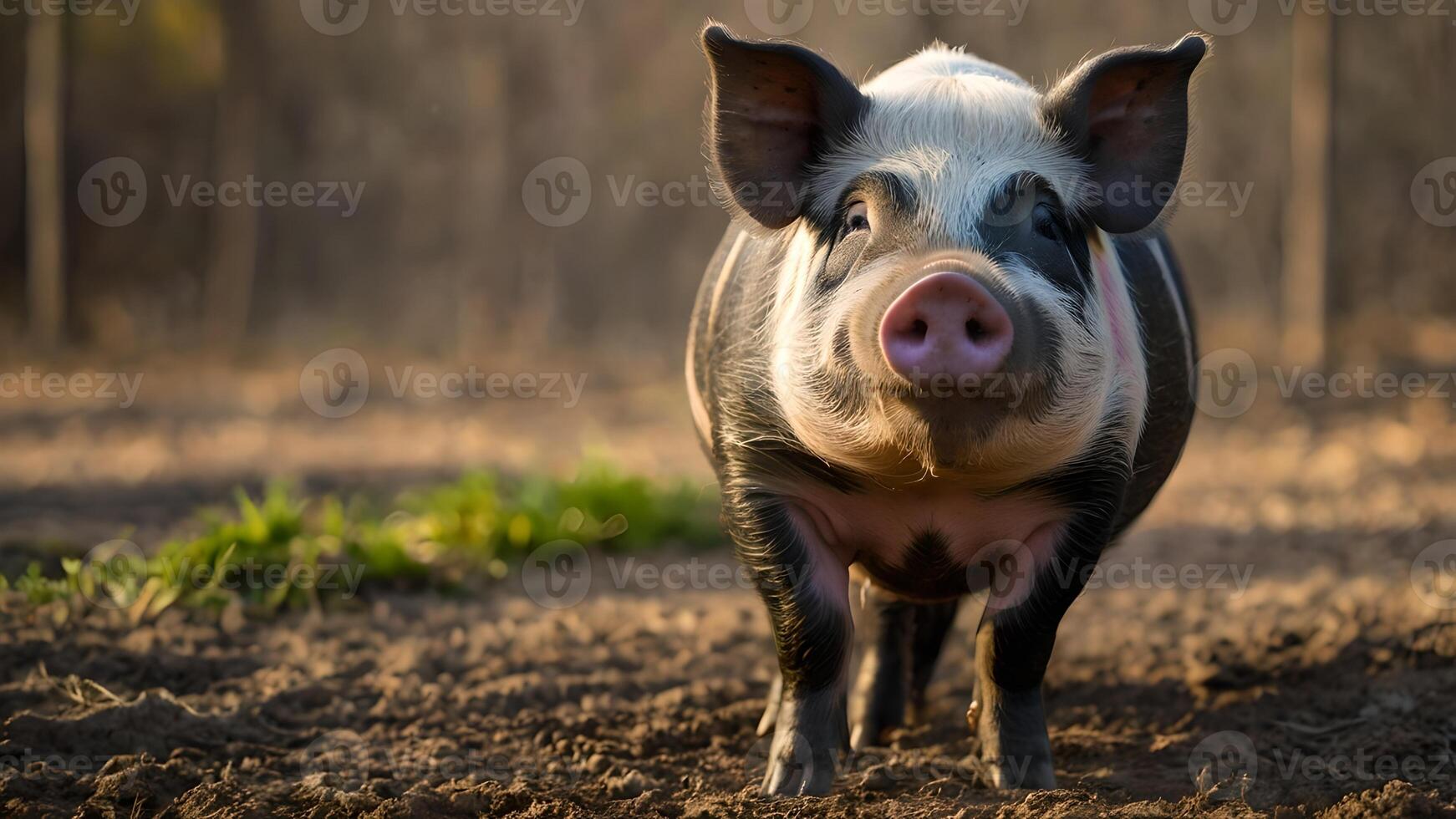 Adorable Pot Bellied Pig Standing in a Field photo