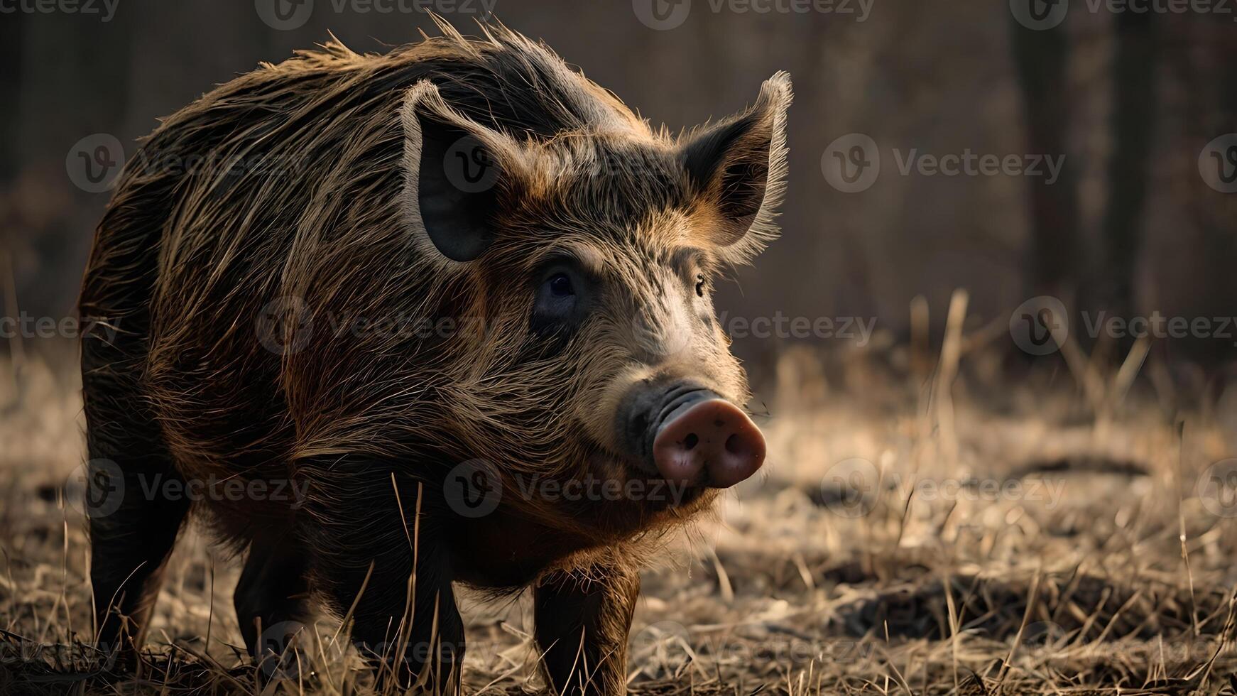 Wild Boar Portrait in Forest Setting photo