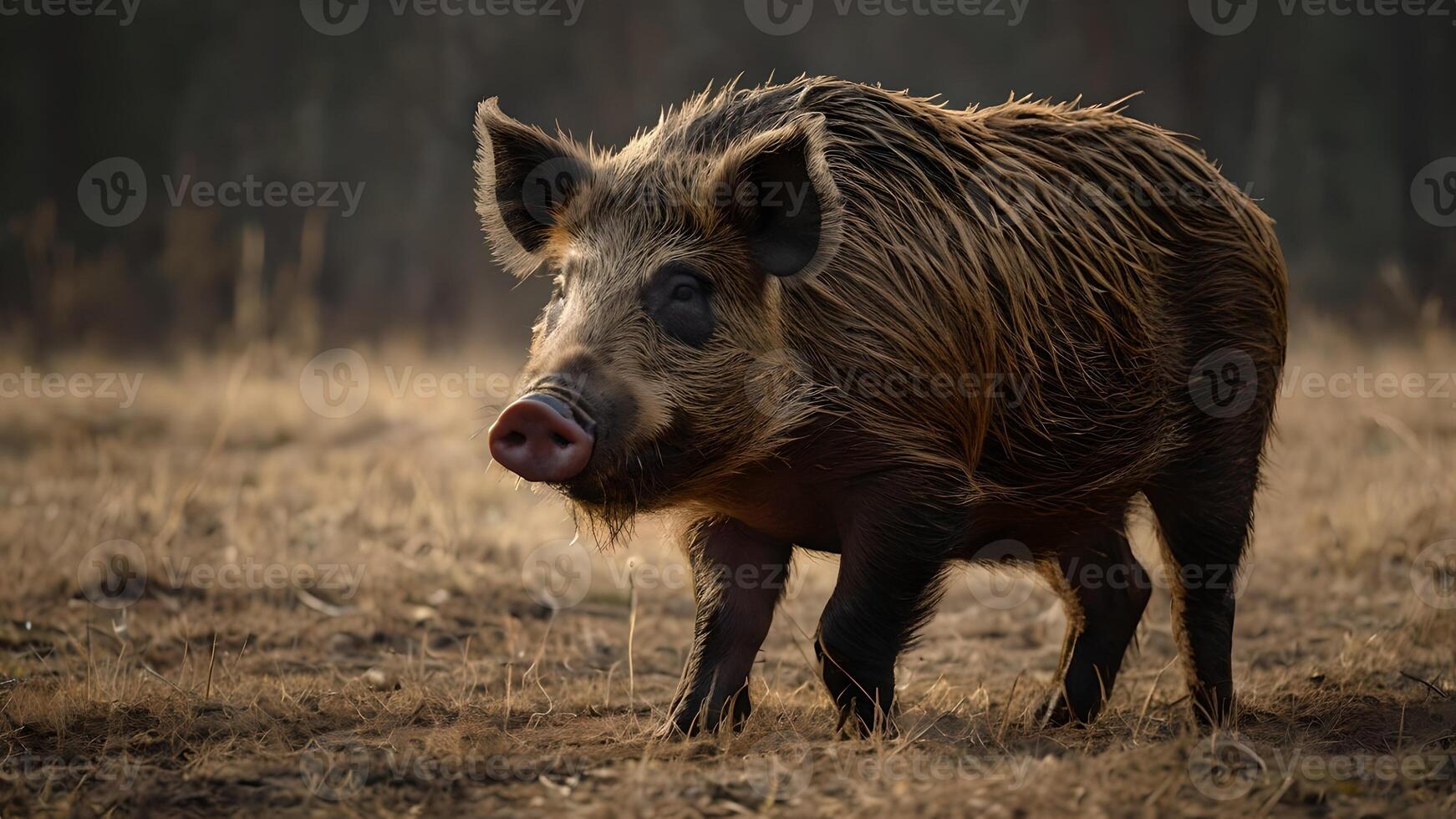 Wild Boar Portrait in a Forest Setting photo
