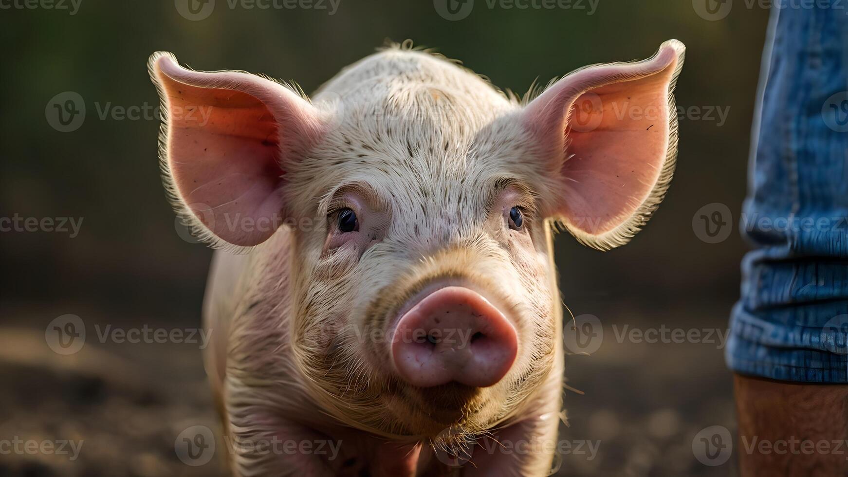 Adorable Pink Piglet with Soft Fur and Large Ears, Close Up Portrait photo