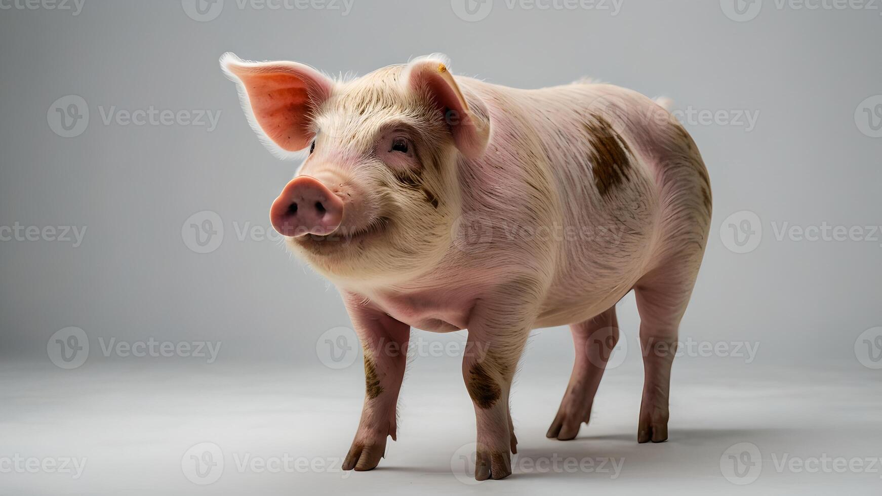Adorable Pink Piglet Standing on a White Surface photo