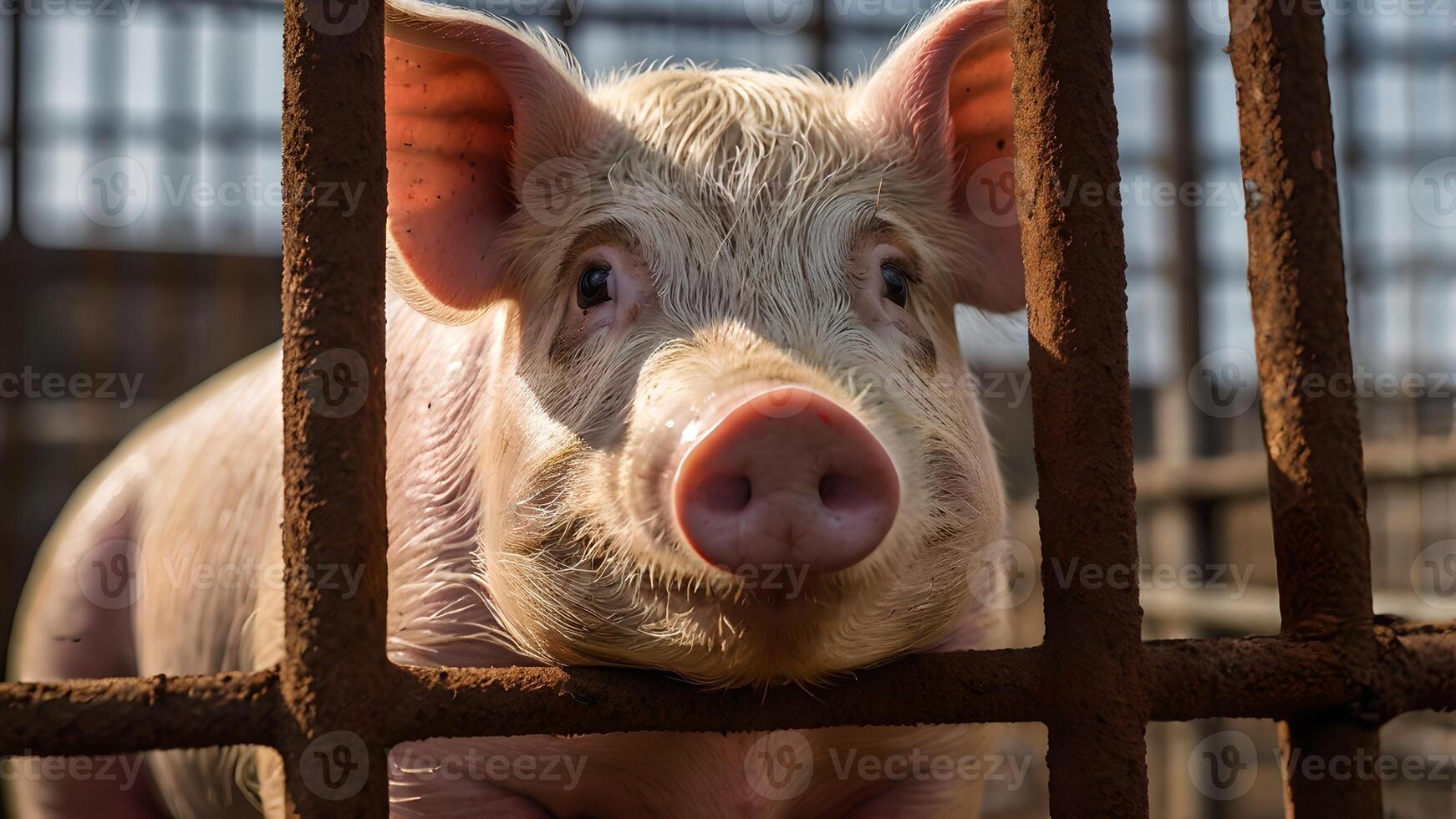 Pig Trapped in Rusty Cage photo