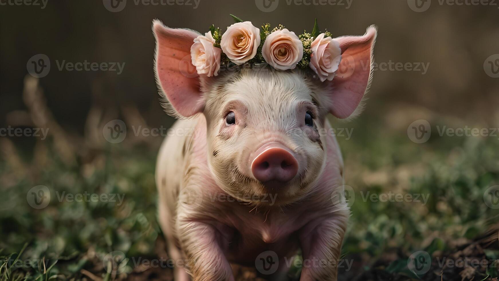 Adorable Piglet Wearing a Flower Crown photo