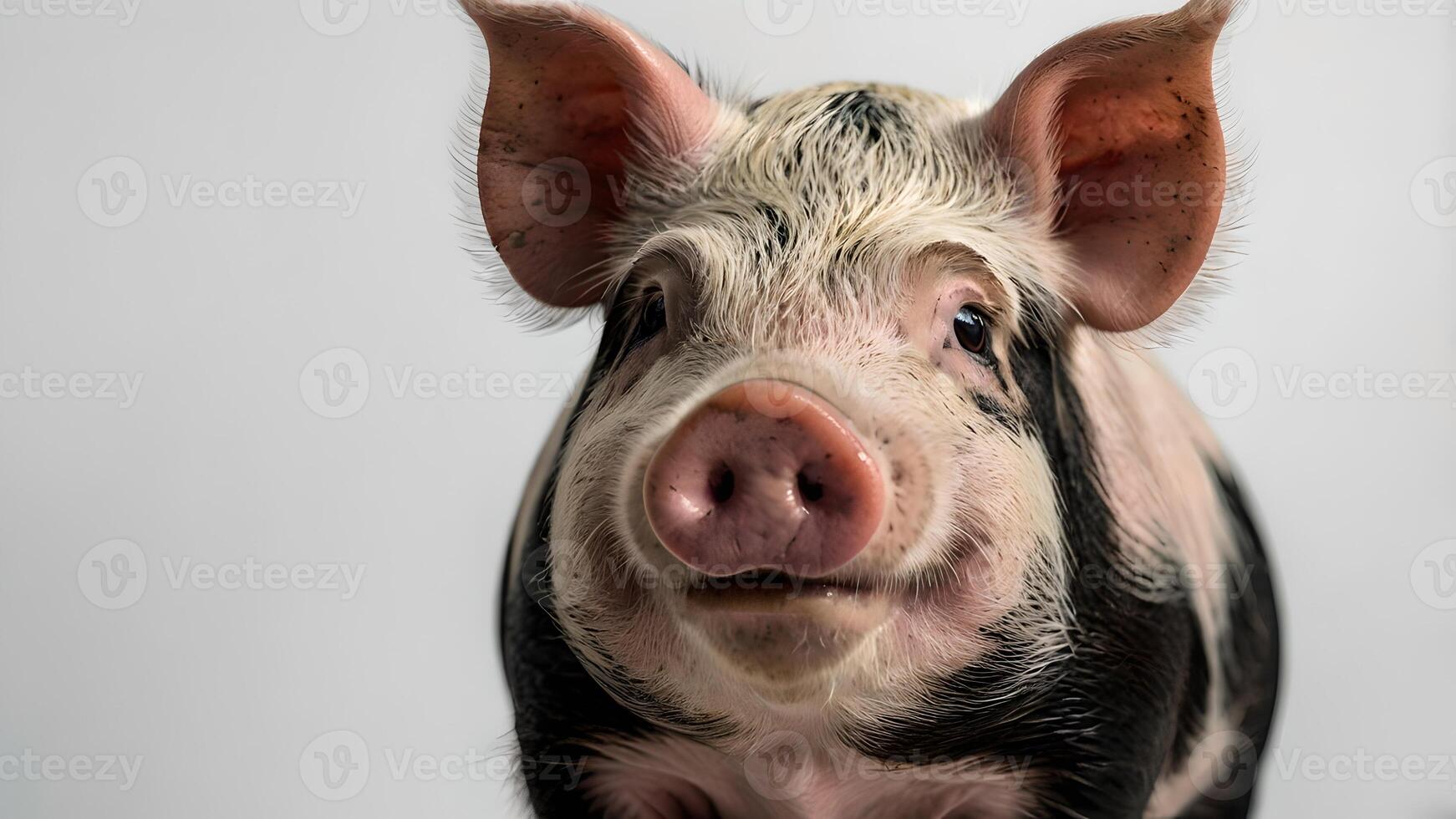 Portrait of a Black and White Piglet with a Curious Expression photo
