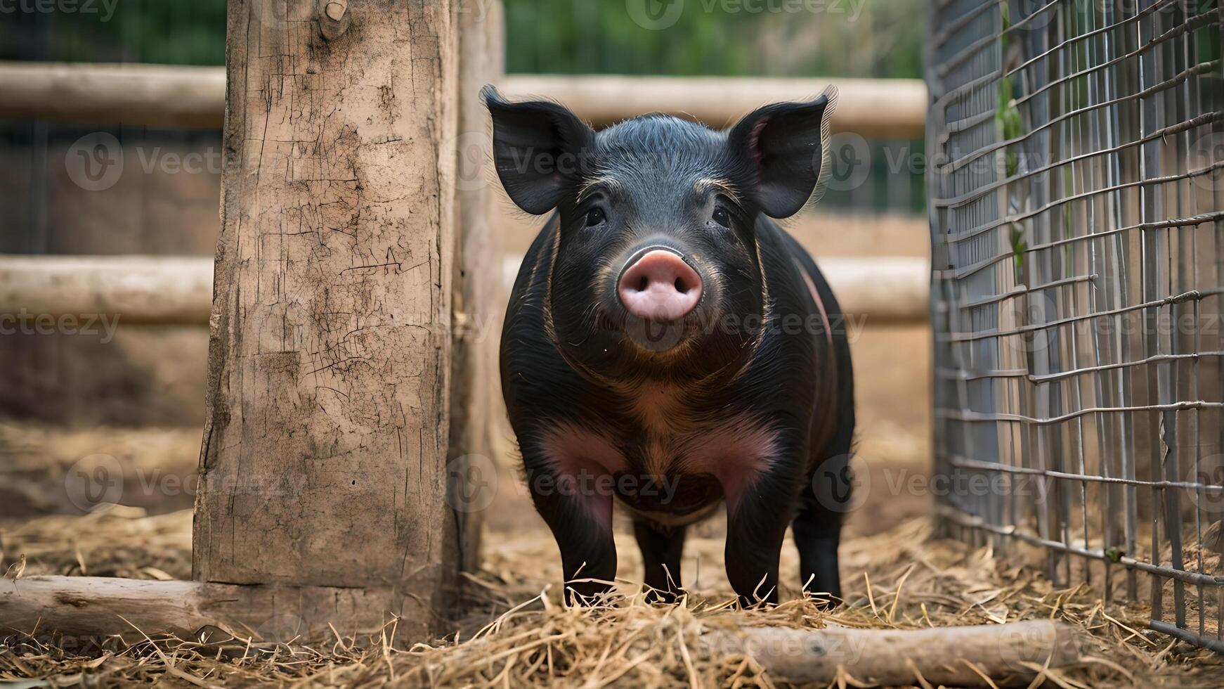 Black Piglet In Zoo Enclosure photo