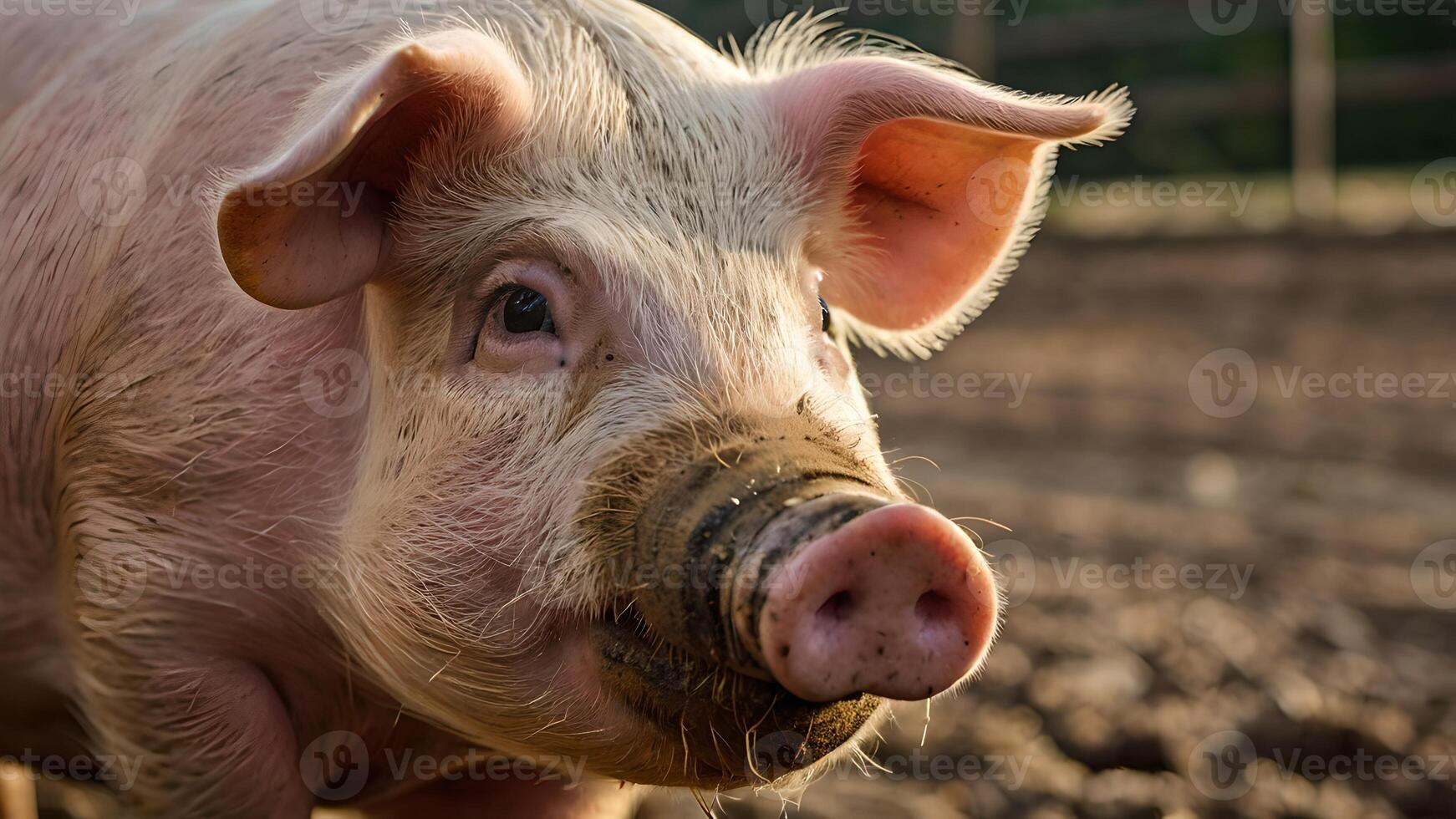 Pig Sniffing the Ground on a Farm photo