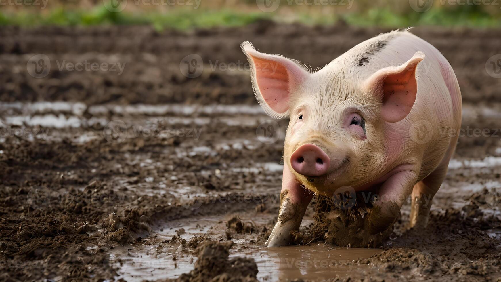 Happy Pig Rolling in Mud photo