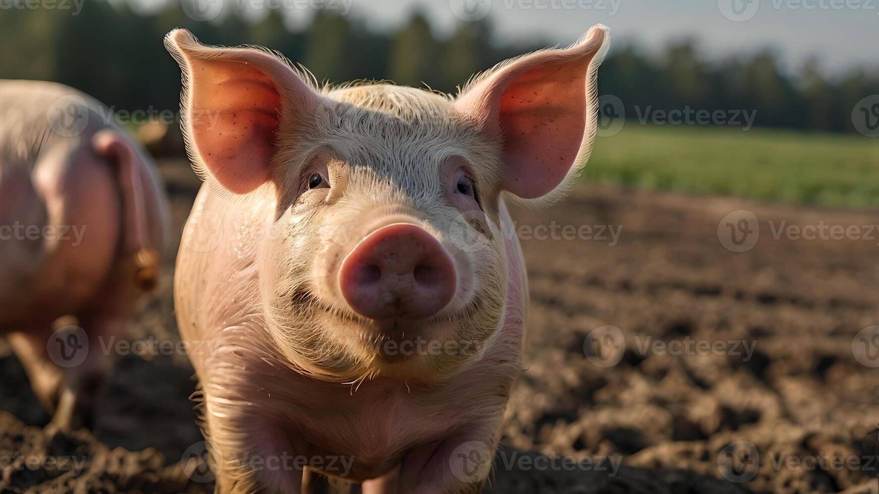 Happy Pig on a Farm in the Sunlight photo