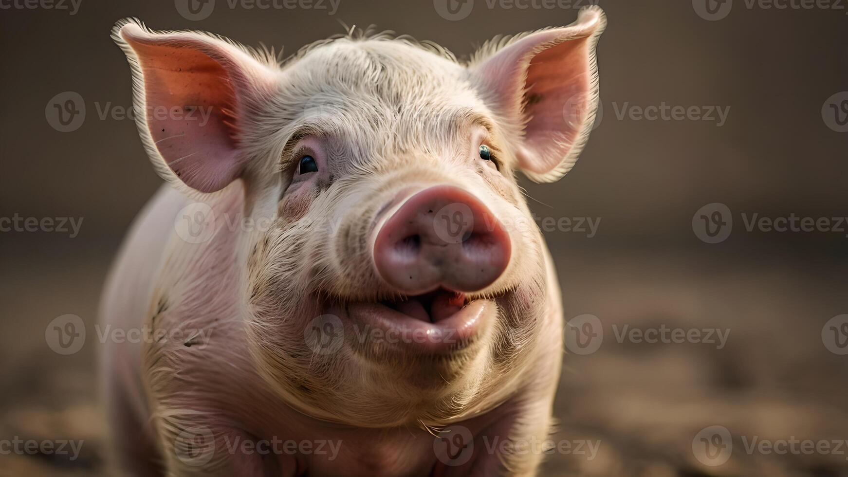 Happy Piglet Portrait with Closed Eyes on a Neutral Background photo