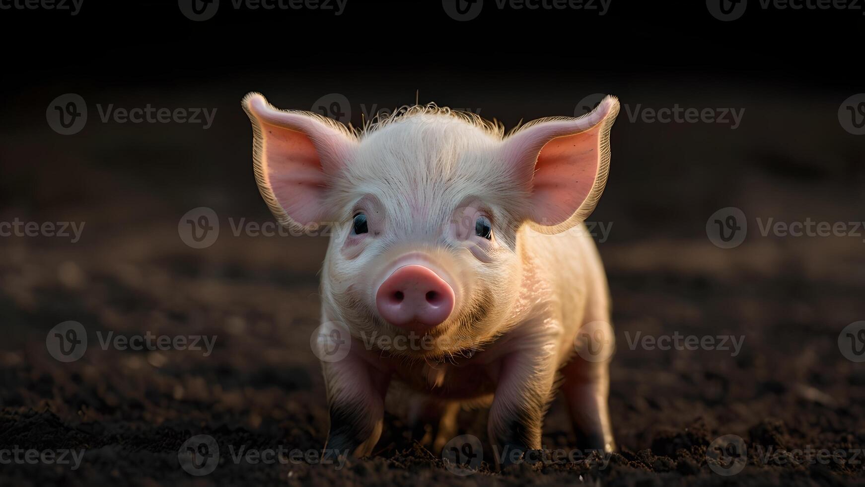 Adorable Baby Piglet With Pink Nose Looking Up In Curiosity photo