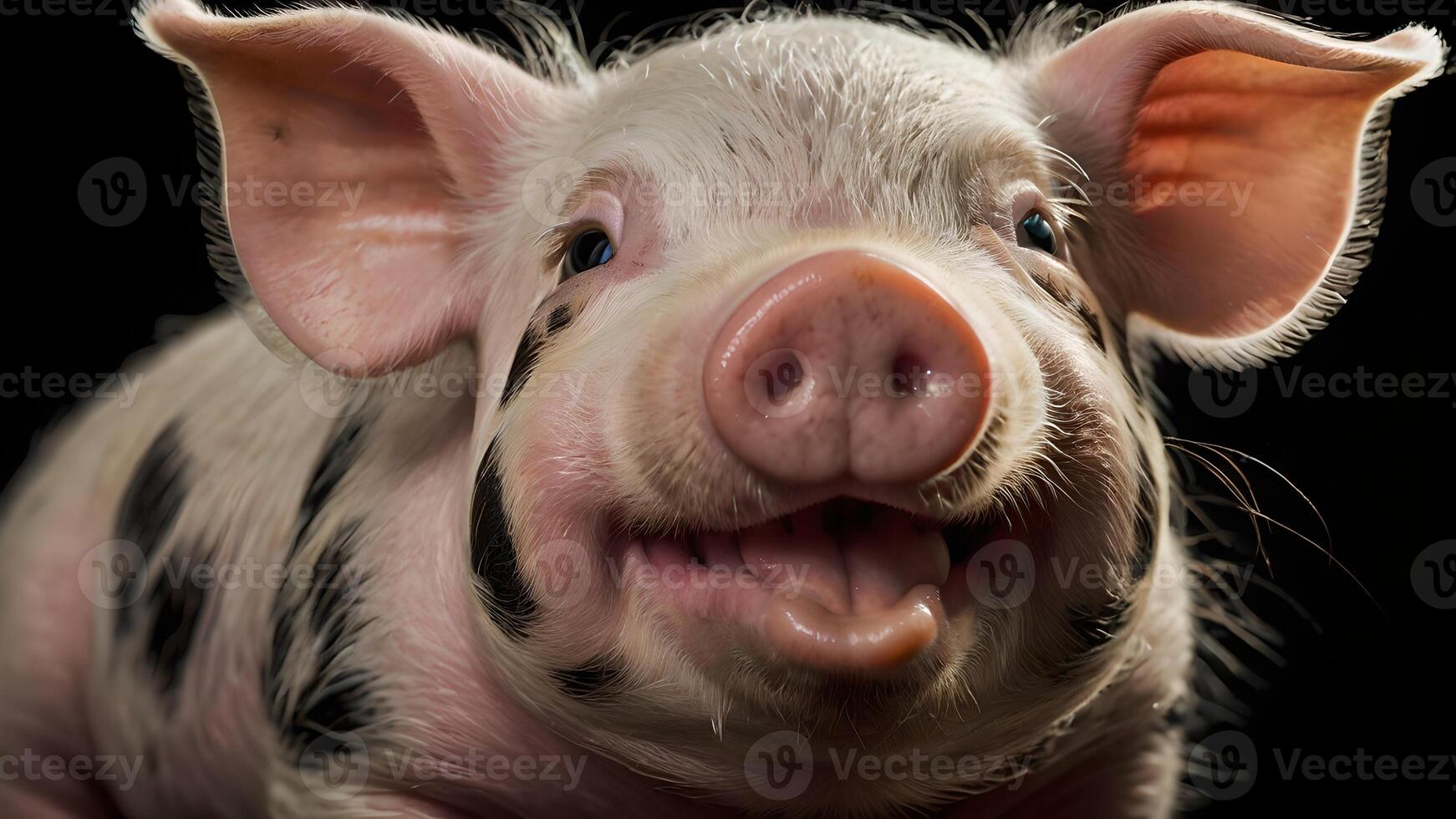 Happy Baby Piglet Smiling with Big Pink Nose photo
