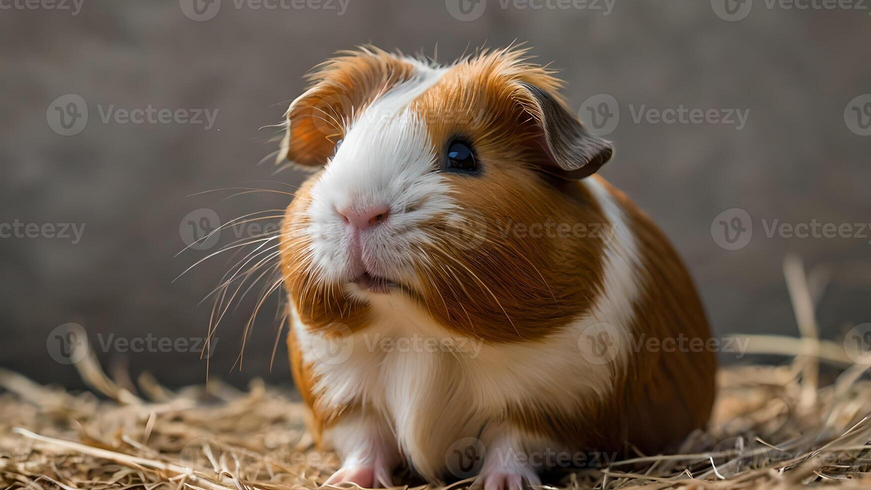 Adorable Guinea Pig with Curious Expression in Hay photo
