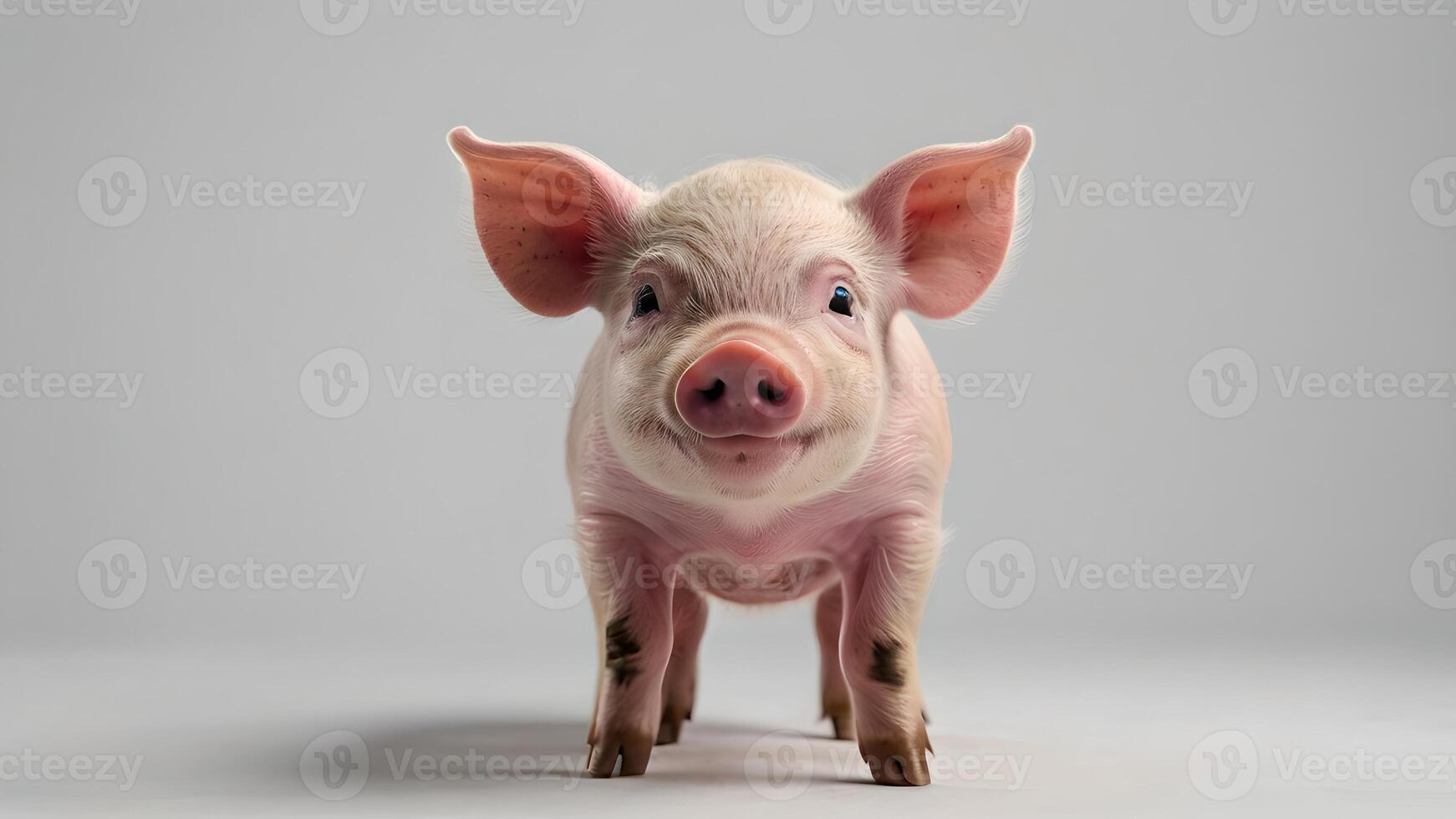 Adorable Pink Piglet Portrait Against a White Background photo