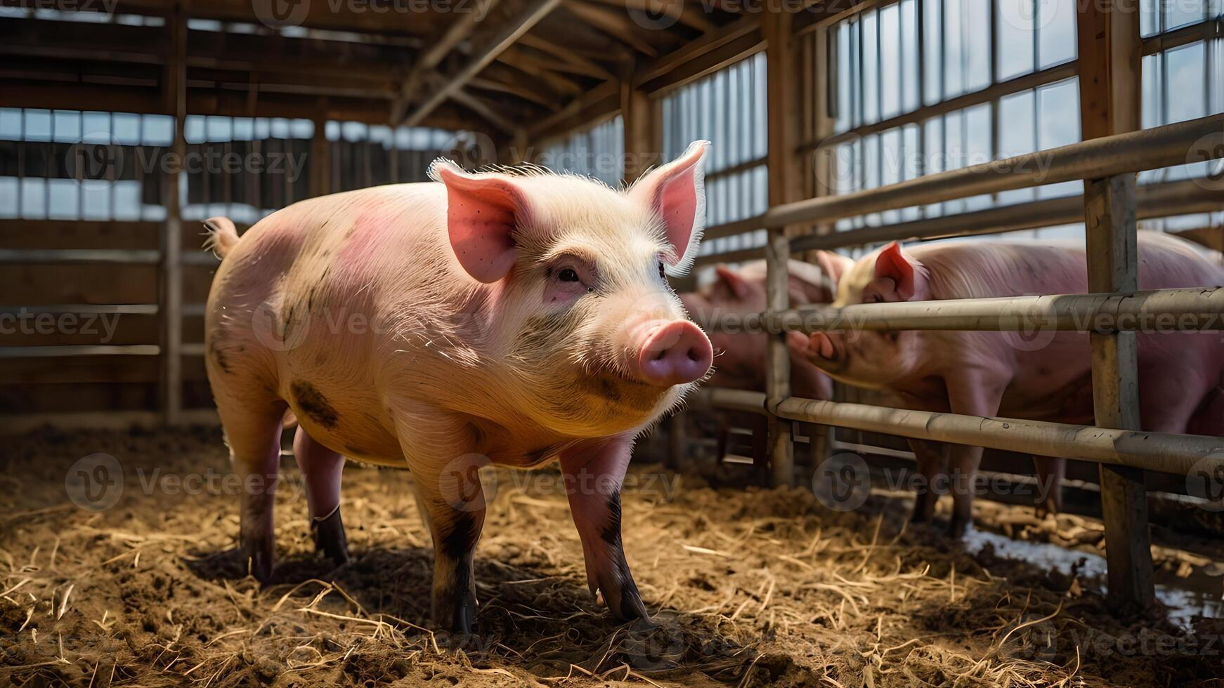 Pink Pig In A Modern Farm House Livestock Industry photo