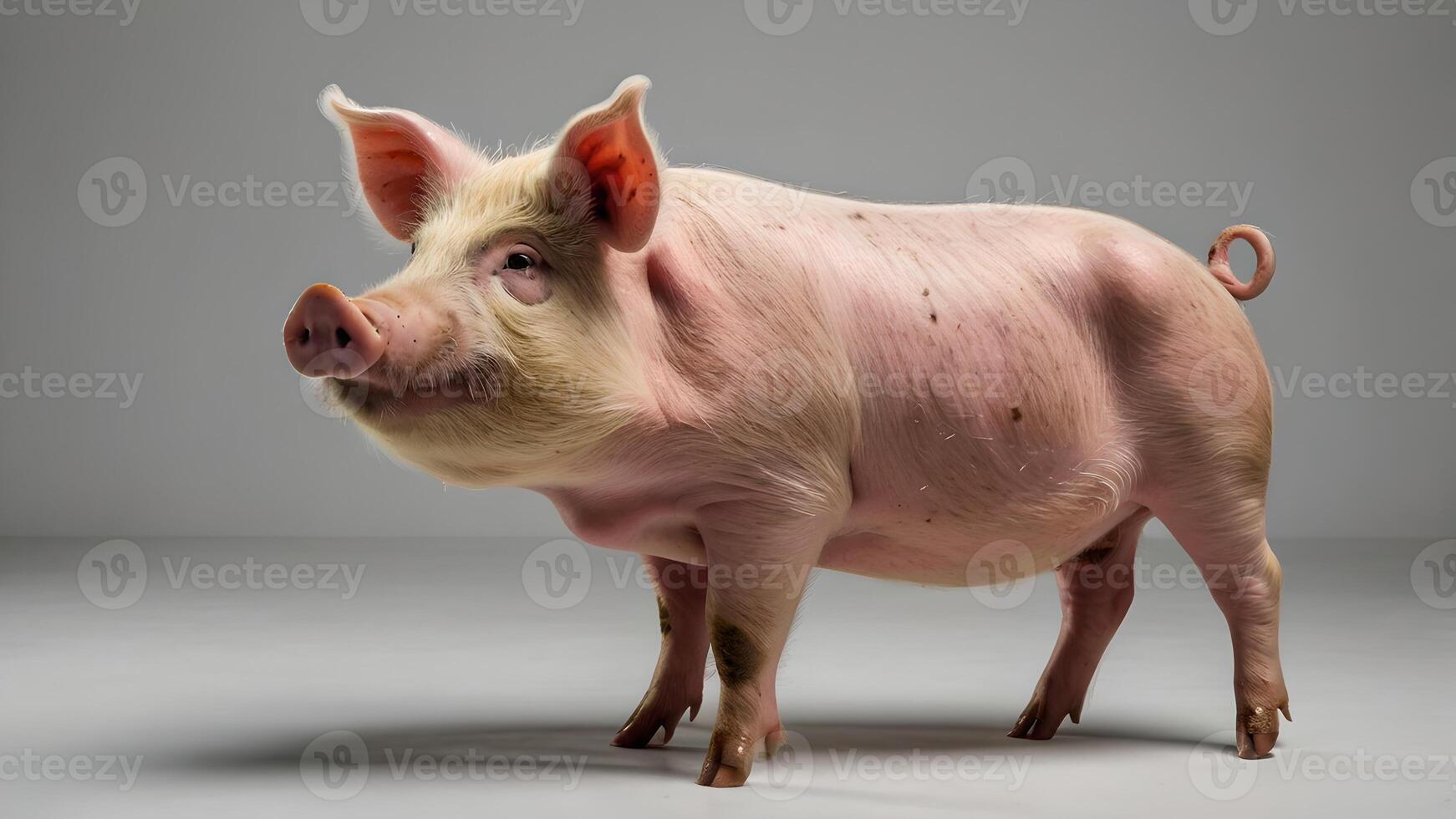 Pink Pig Standing On White Background photo