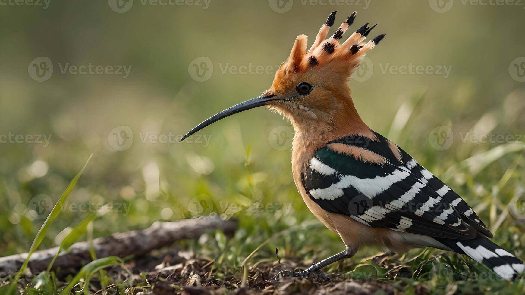 Eurasian Hoopoe Bird with Beetle in Beak photo