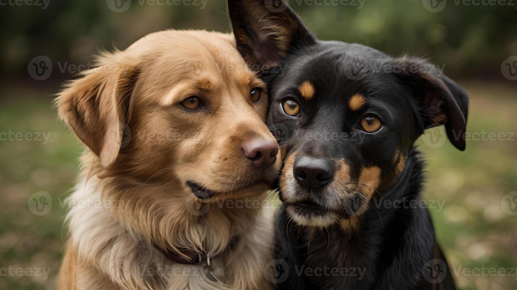 Golden Retriever and Black Dog Portrait photo