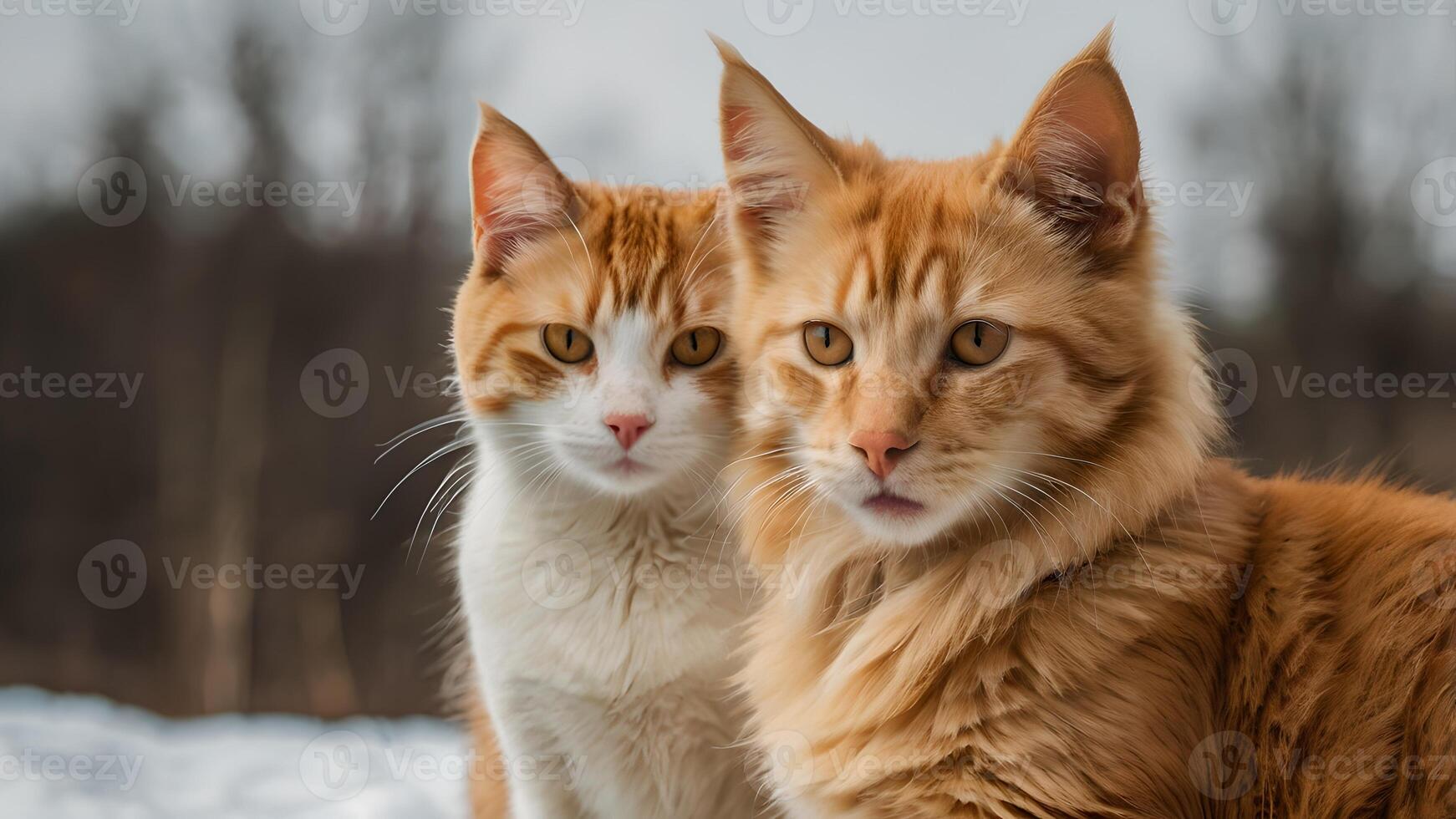 Two Orange Tabby Cats Looking at Camera Against Blurry Background photo