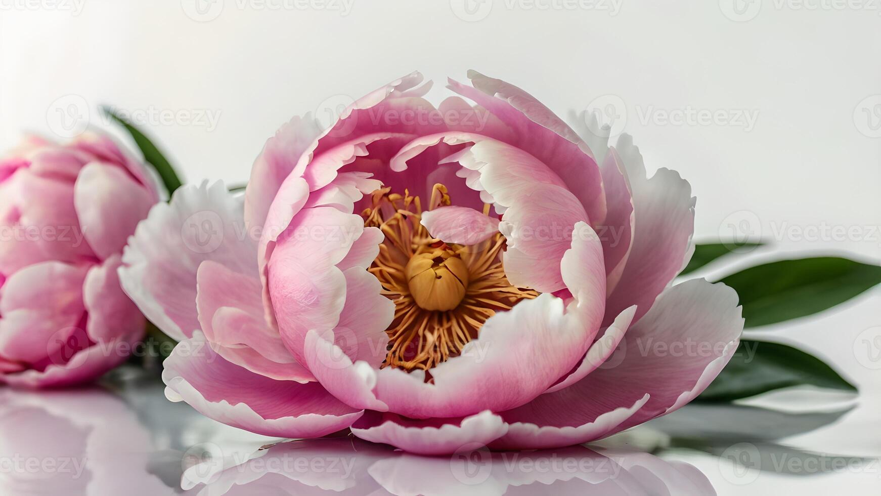 Delicate Pink Peony Blossom on White Background photo