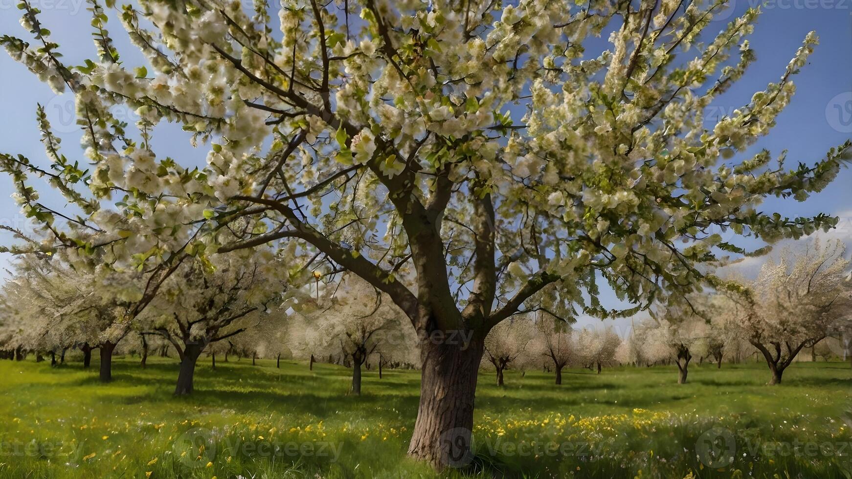 Spring Orchard Panorama Blooming Apple Trees photo