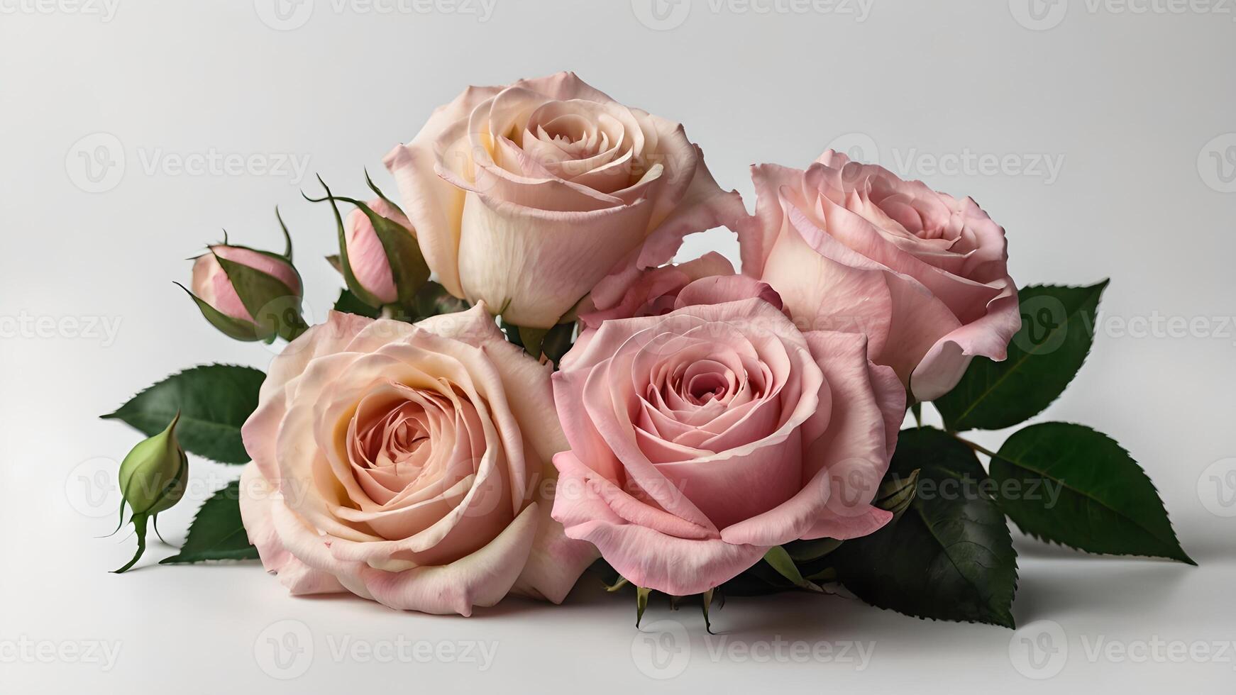 Elegant Pink Roses Bouquet on White Background photo