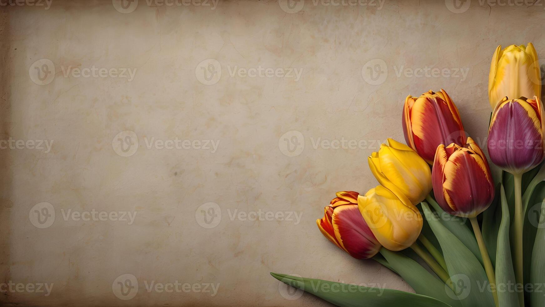 Vibrant Tulips on Vintage Background with Copy Space photo