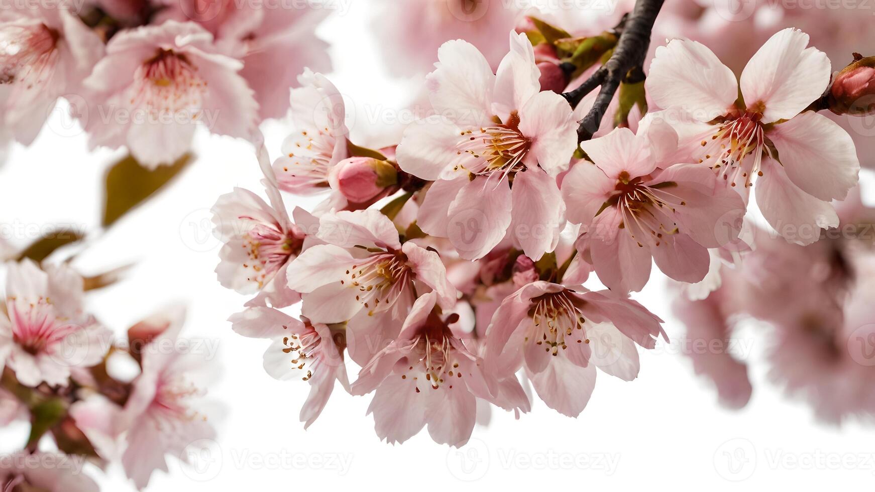 Delicate Pink Sakura Blossoms Isolated on White Background photo