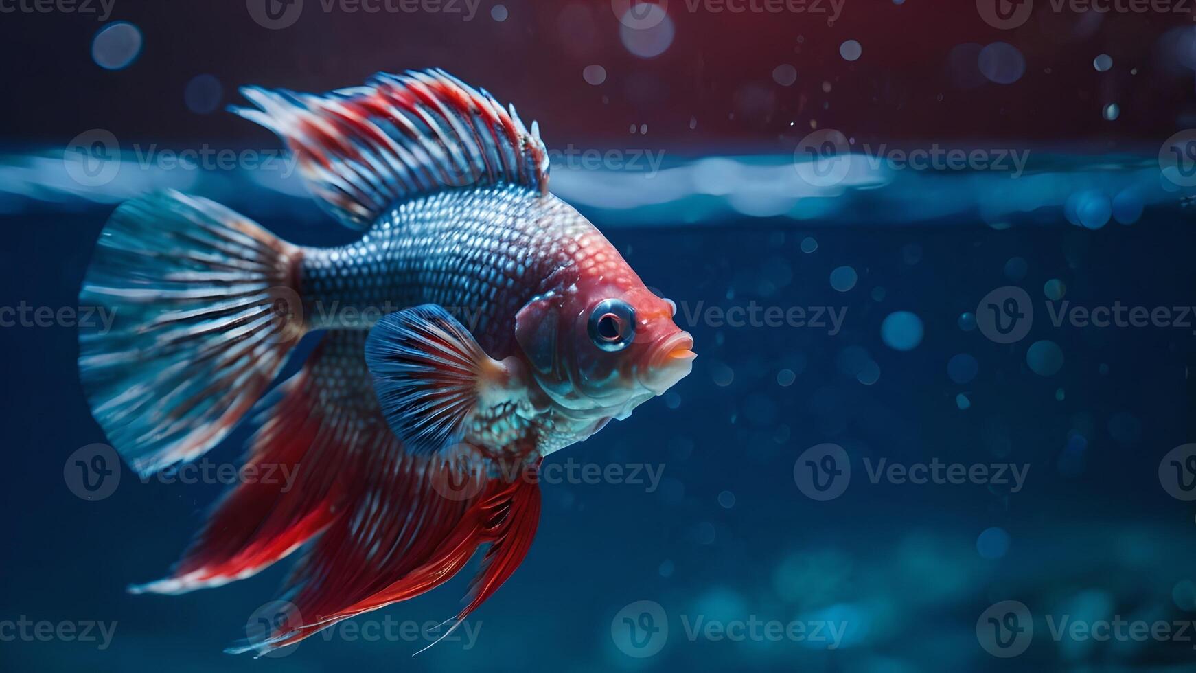Vibrant Red and Blue Fighting Fish with Bokeh Background photo