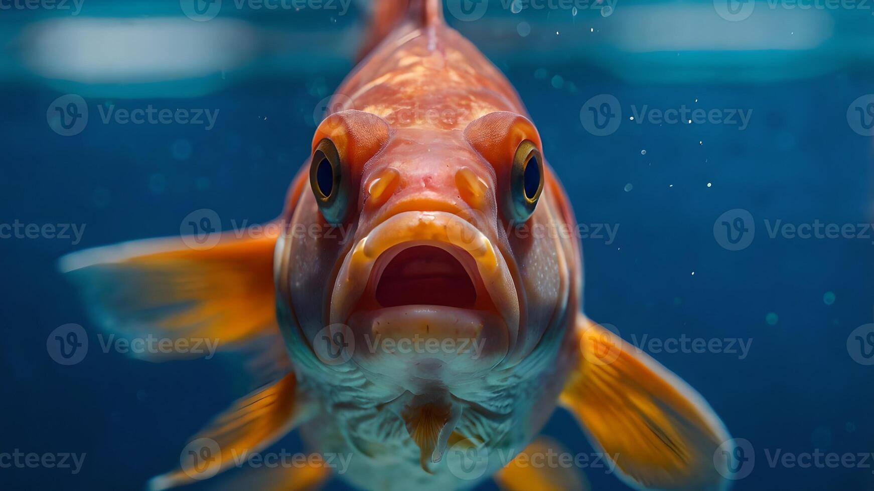 Red Fish With Open Mouth Looking Up In Aquarium photo