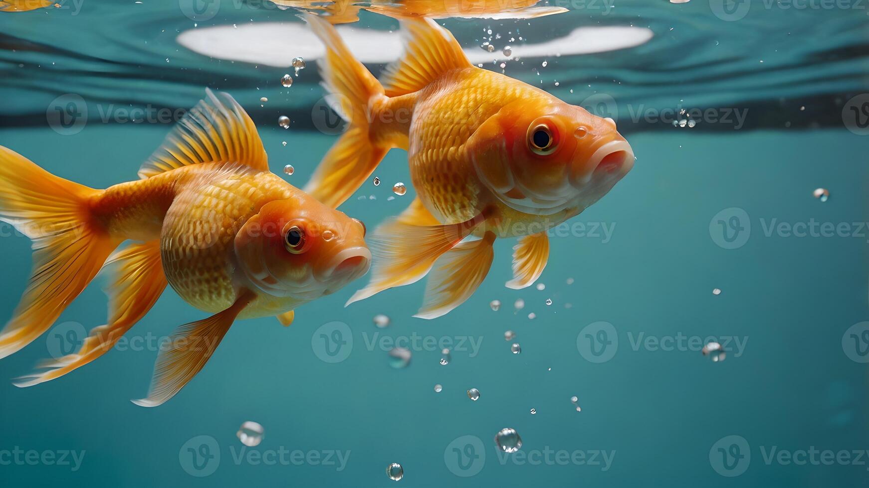 Two Goldfish Jumping Out of Water With Bubbles Around Them photo