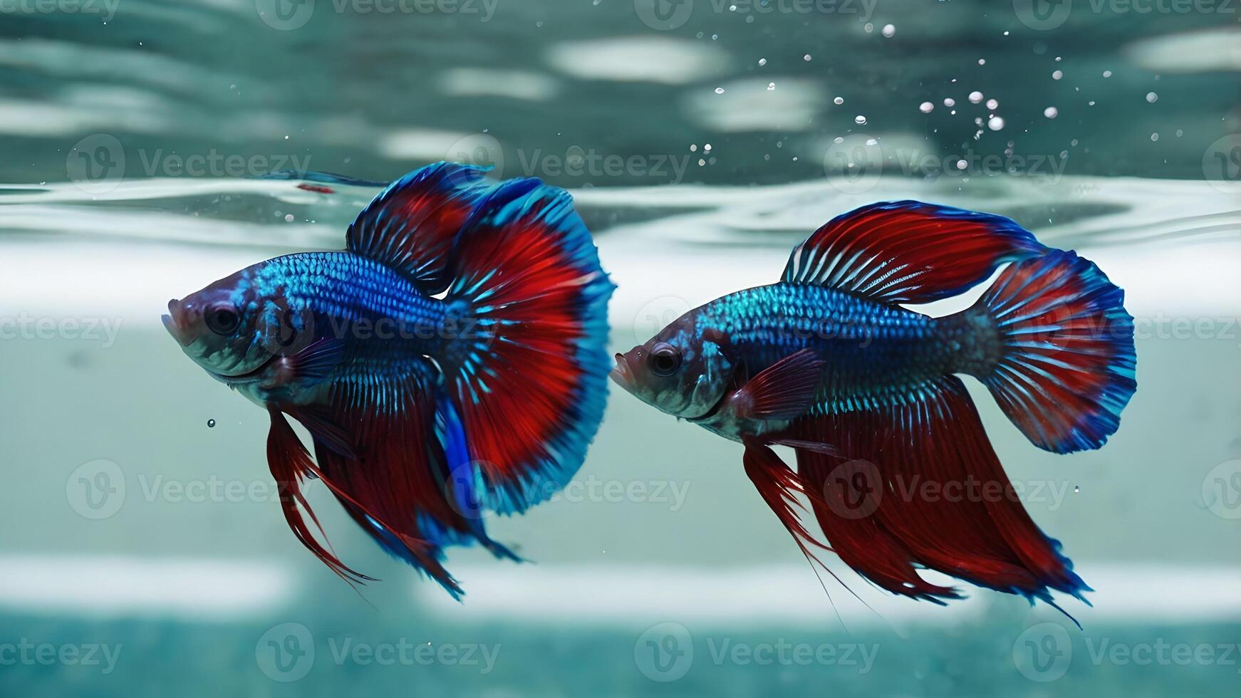 Blue Betta Fish Displaying Vibrant Red Fins in Clear Water photo