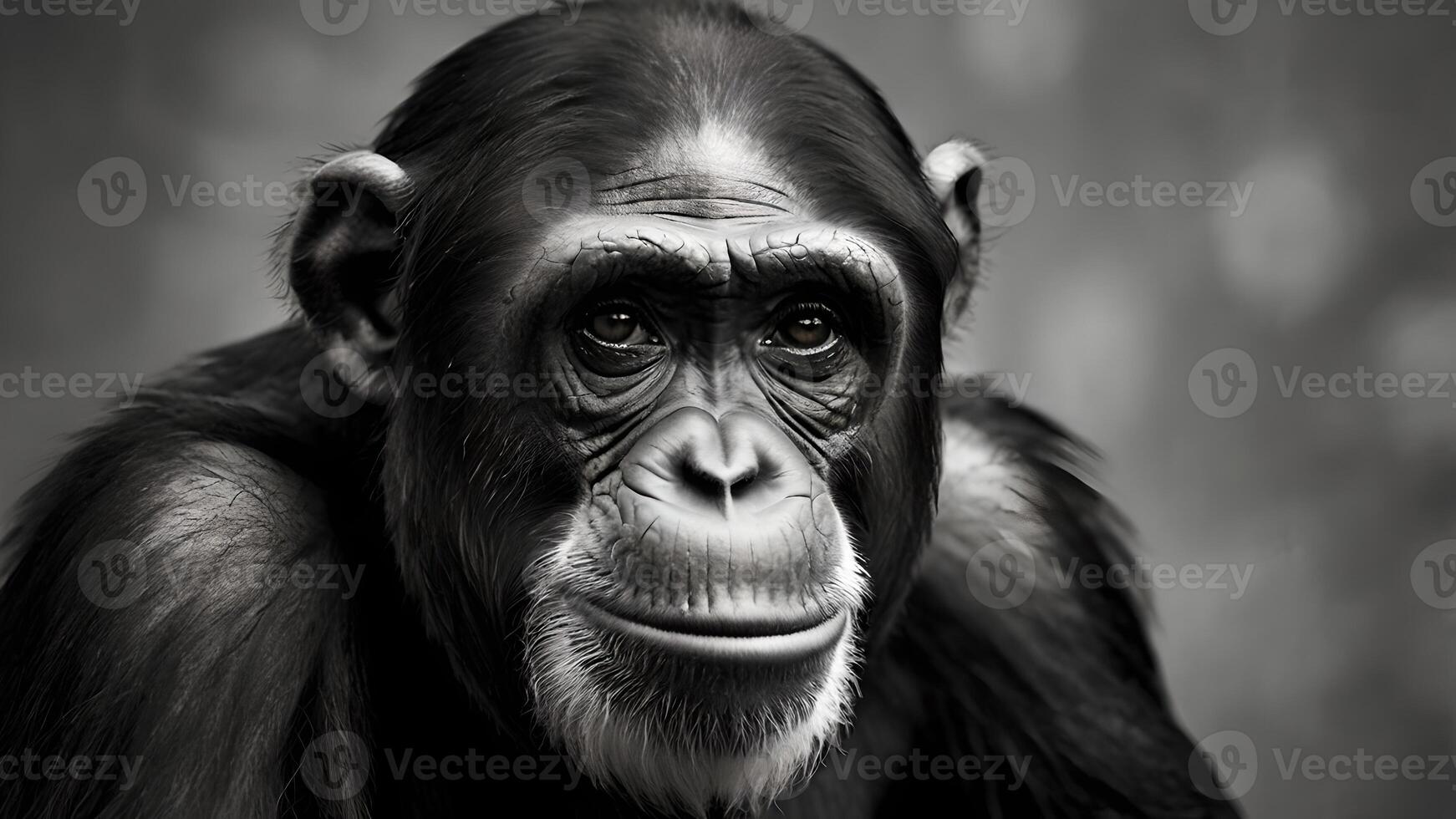 Pensive Chimpanzee Portrait in Black and White photo