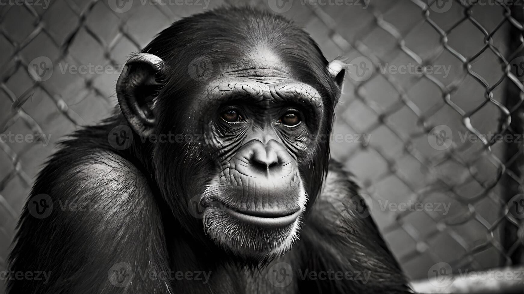 Captive Chimpanzee Portrait Sadness and Confinement photo