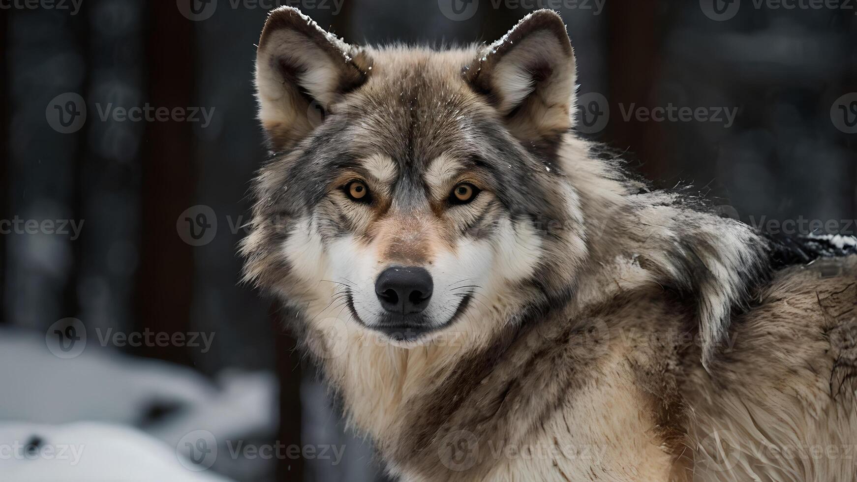 Majestic Grey Wolf in Winter Woodland photo