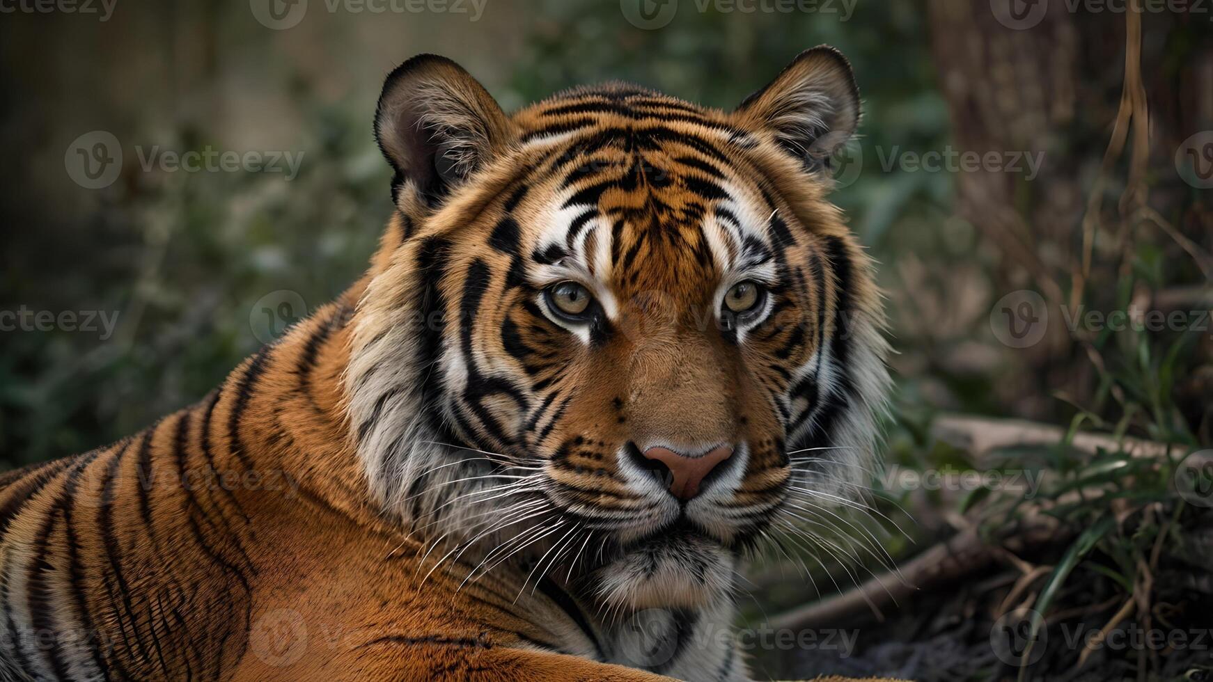 Majestic Tiger Portrait in Lush Green Forest photo