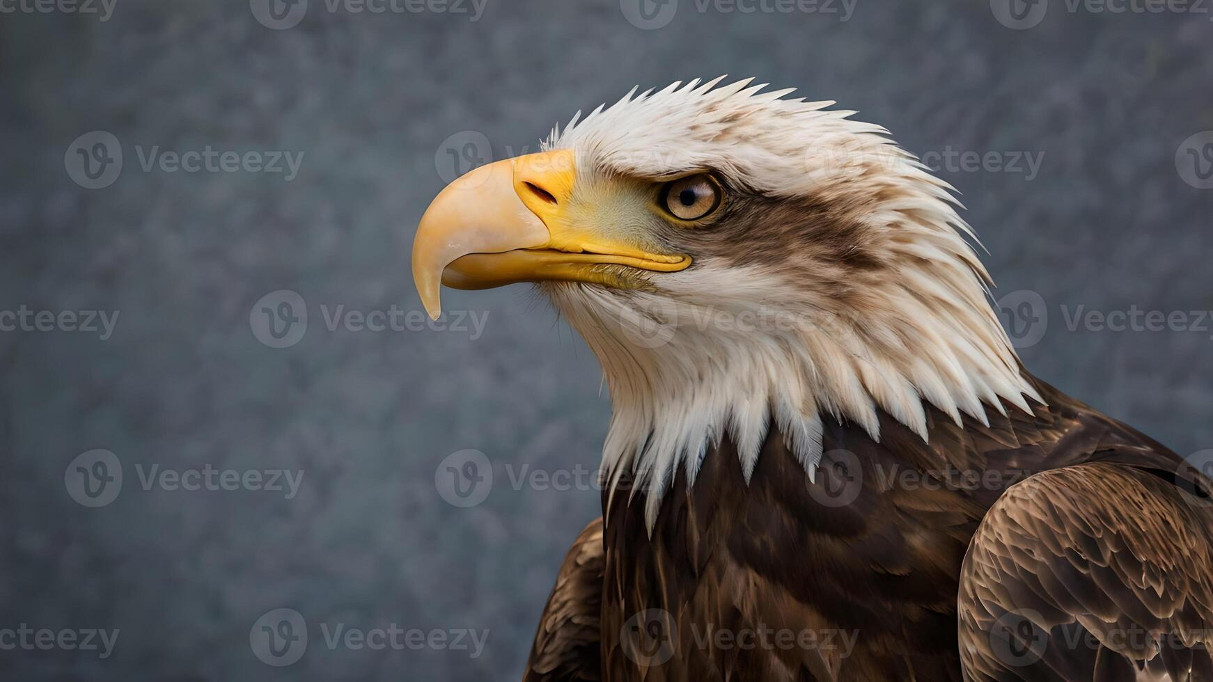 Majestic Bald Eagle Portrait Against Gray Background photo