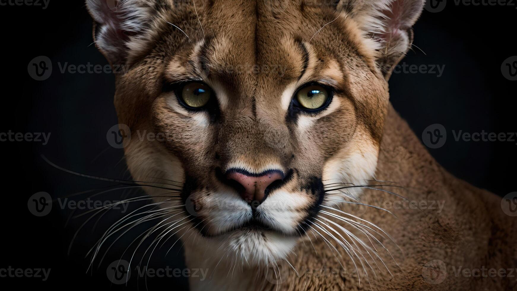 Majestic Puma Portrait Intense Gaze Black Background photo