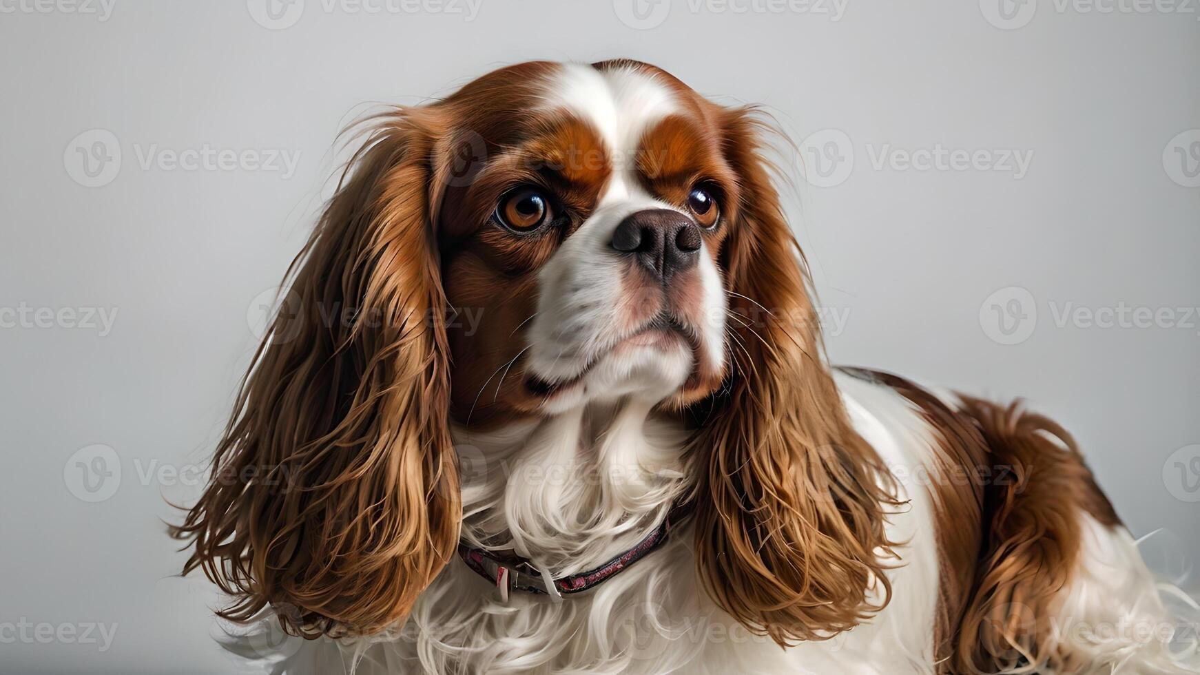 Adorable King Charles Spaniel Portrait Against White Background photo