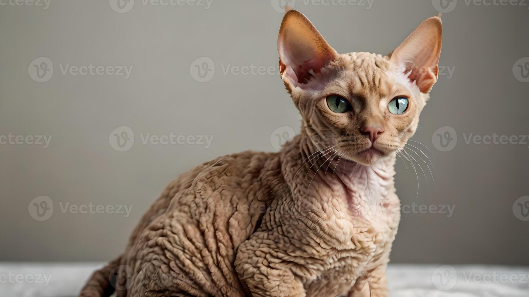Adorable Devon Rex Cat Posing Against Soft Background photo