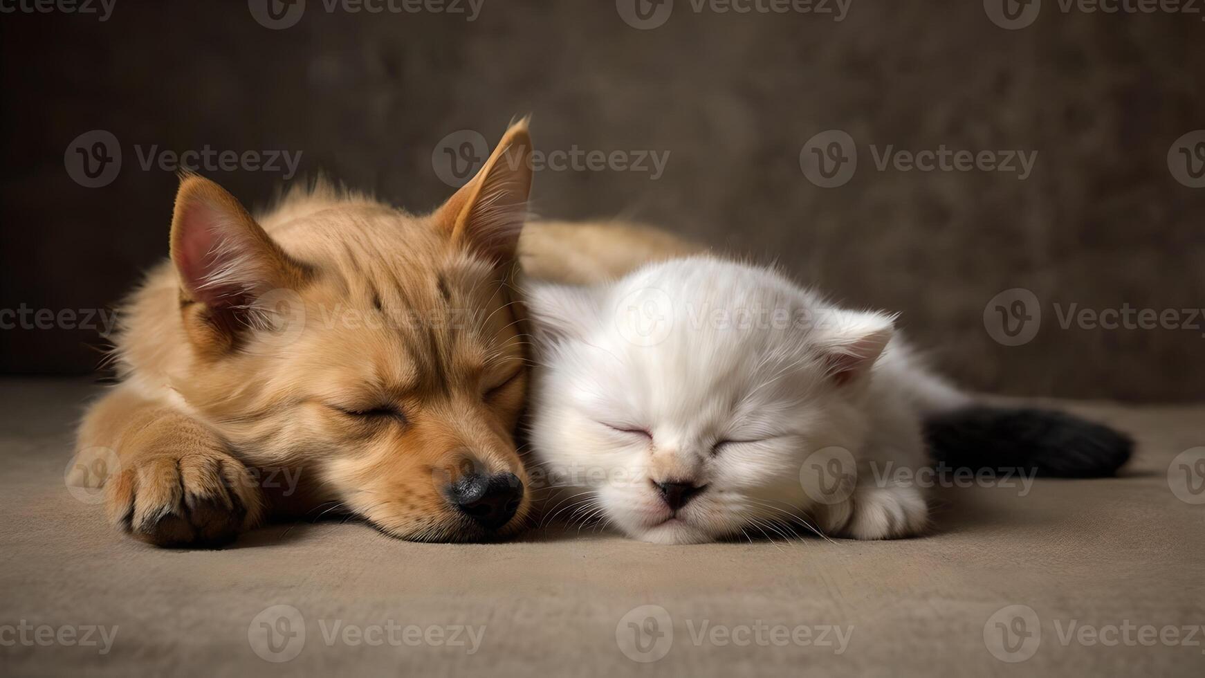 Adorable Puppy and Kitten Napping Together photo