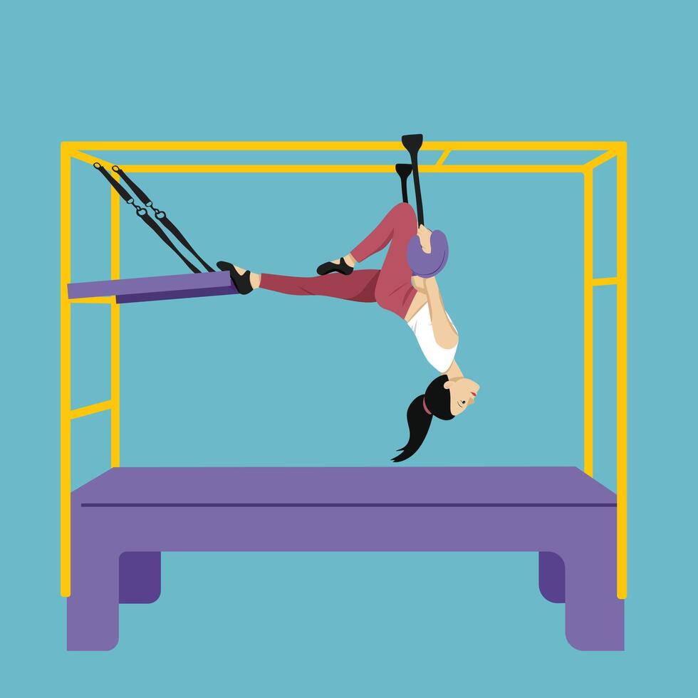 asana yoga pilates Double Leg Stretch in hammock vector