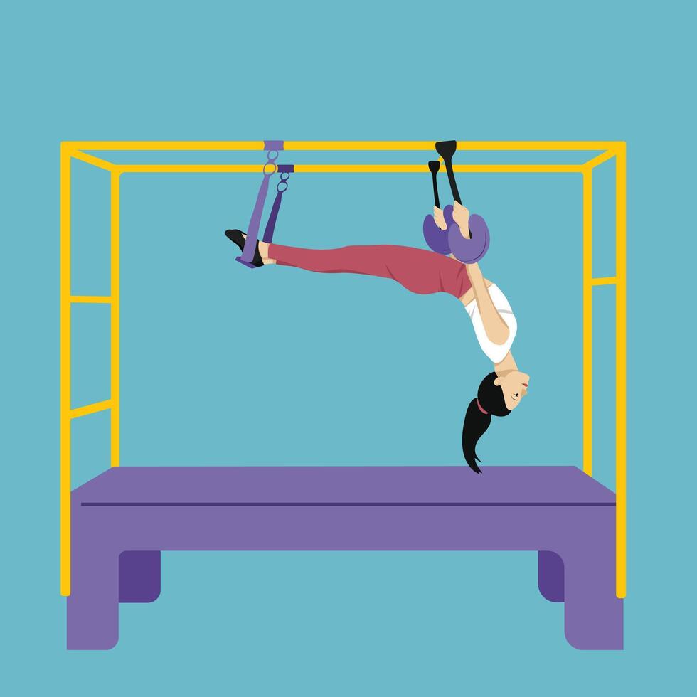 asana pilates yoga Aerial Mermaid in hammock pose vector
