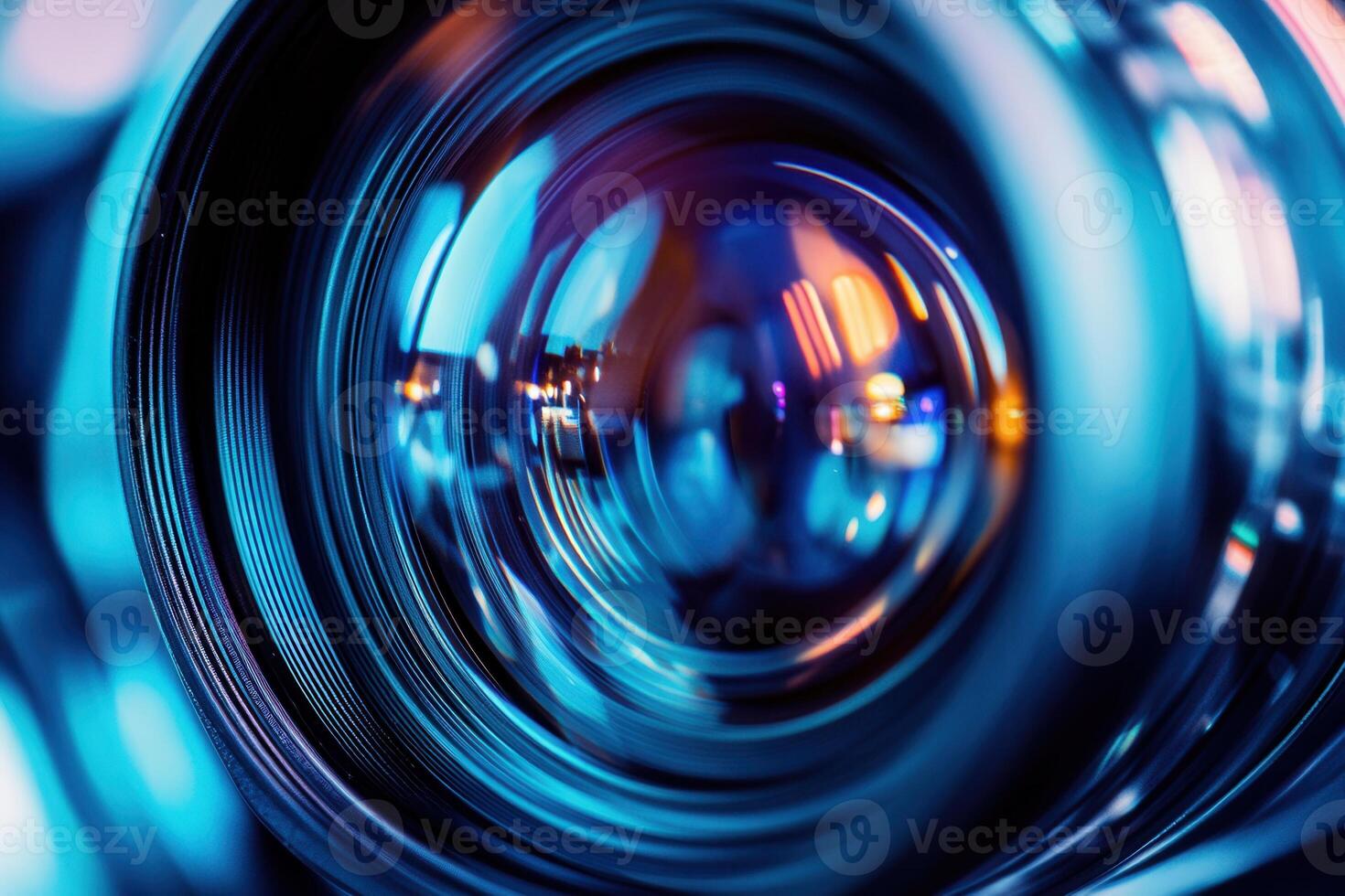 Close up of a camera lens with a blurred background photo