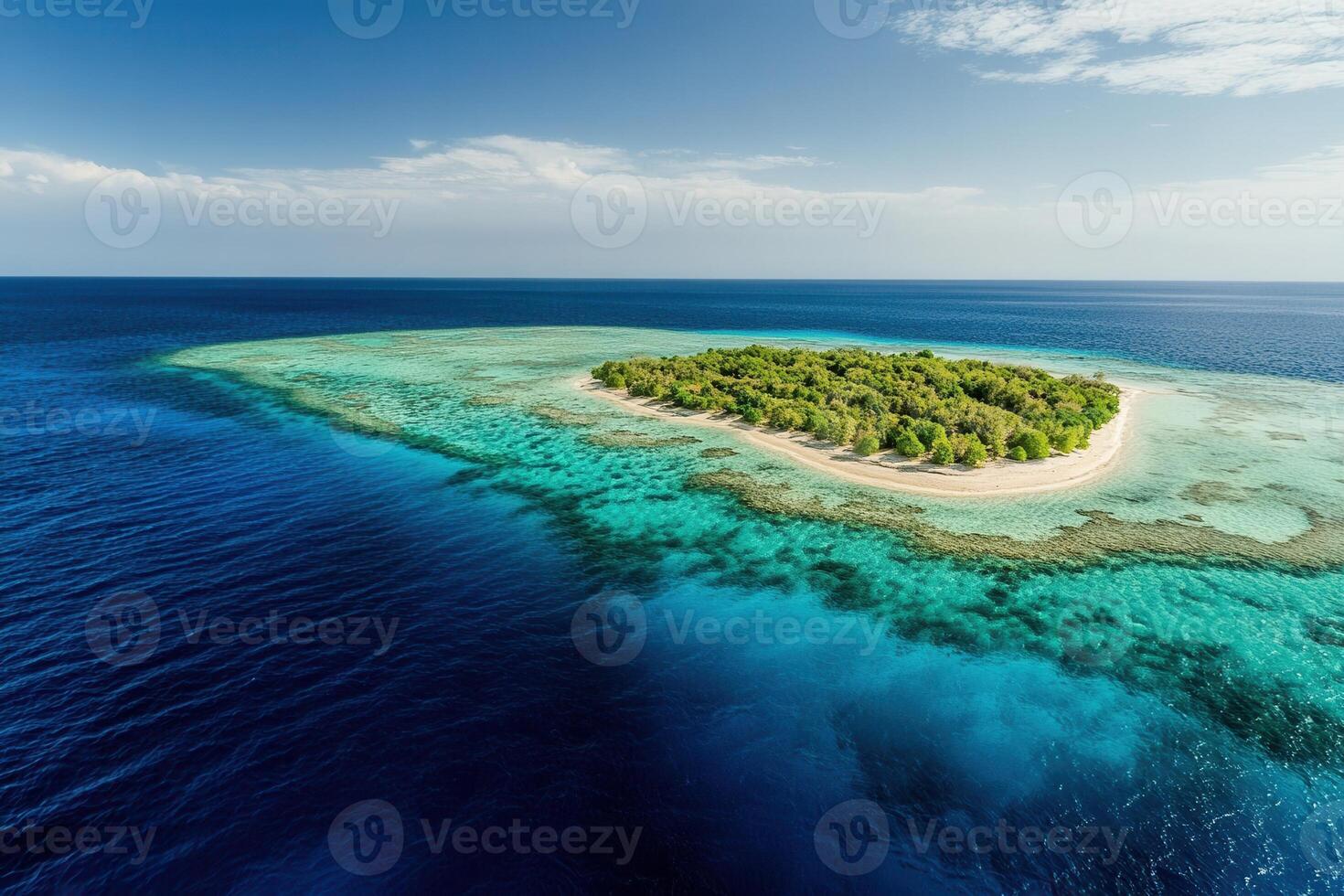 Aerial view of a tropical island surrounded by ocean. photo