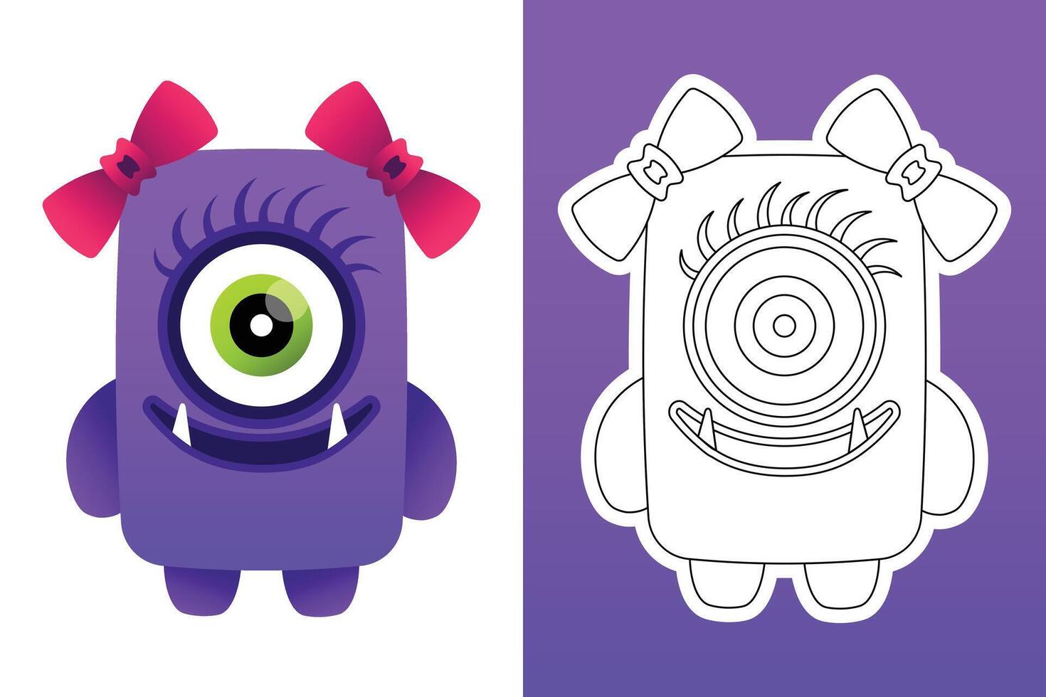 cute monster wearing 2 red ribbons. Design for digital print,stickers and coloring book vector