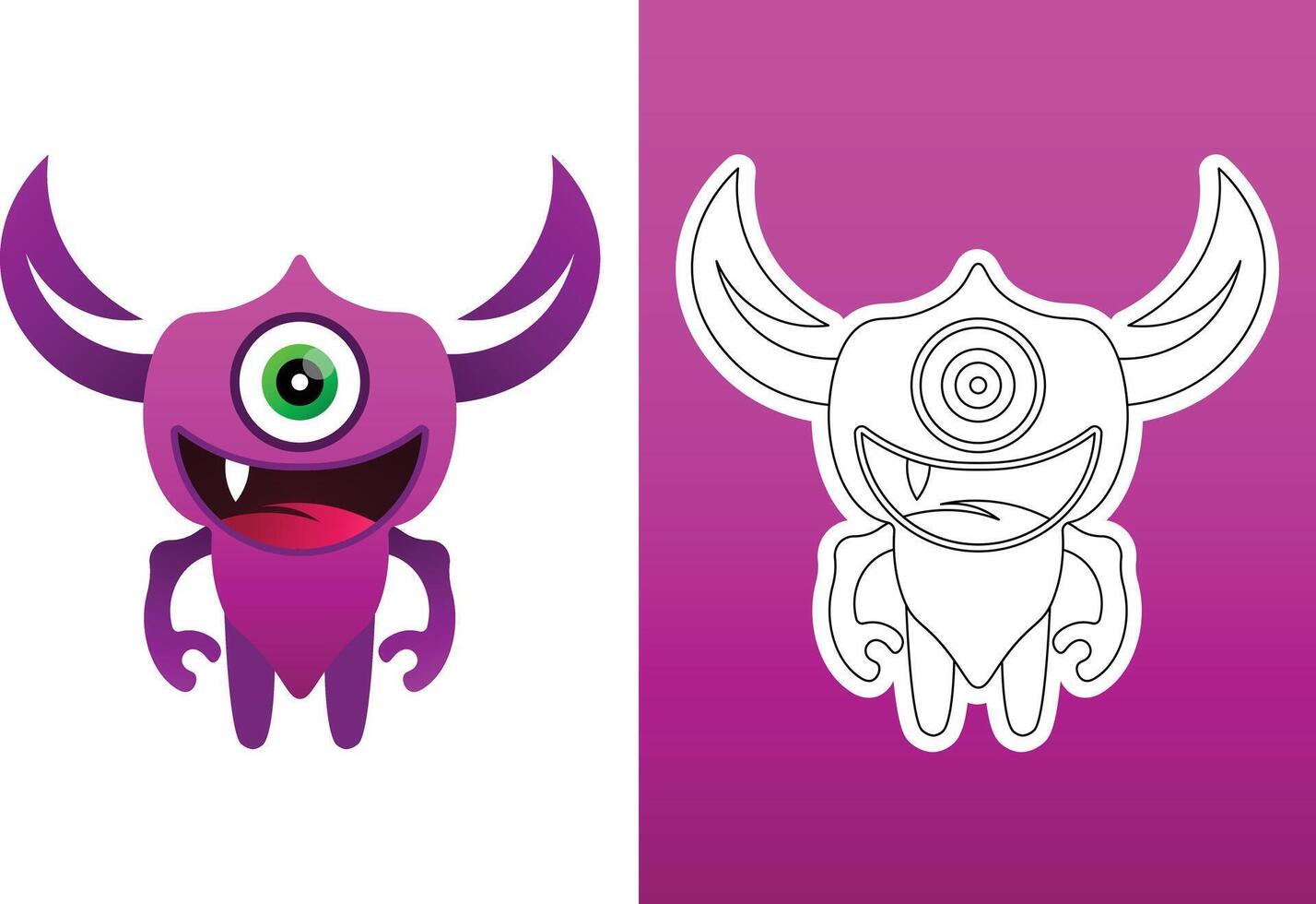 cute purple monster colorful design mascot. Design for digital print and coloring book vector